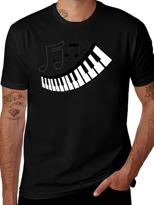 Piano Keys & Music Notes Graphic Black T-Shirt