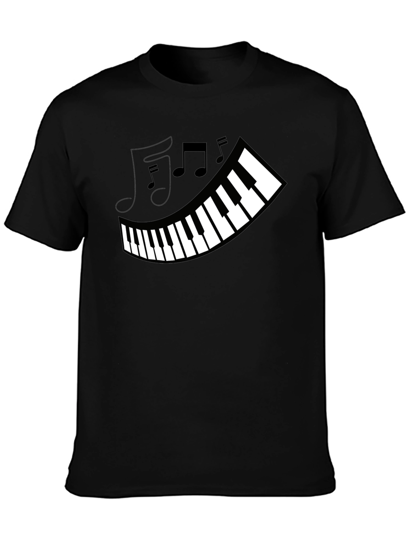 Piano Keys & Music Notes Graphic Black T-Shirt