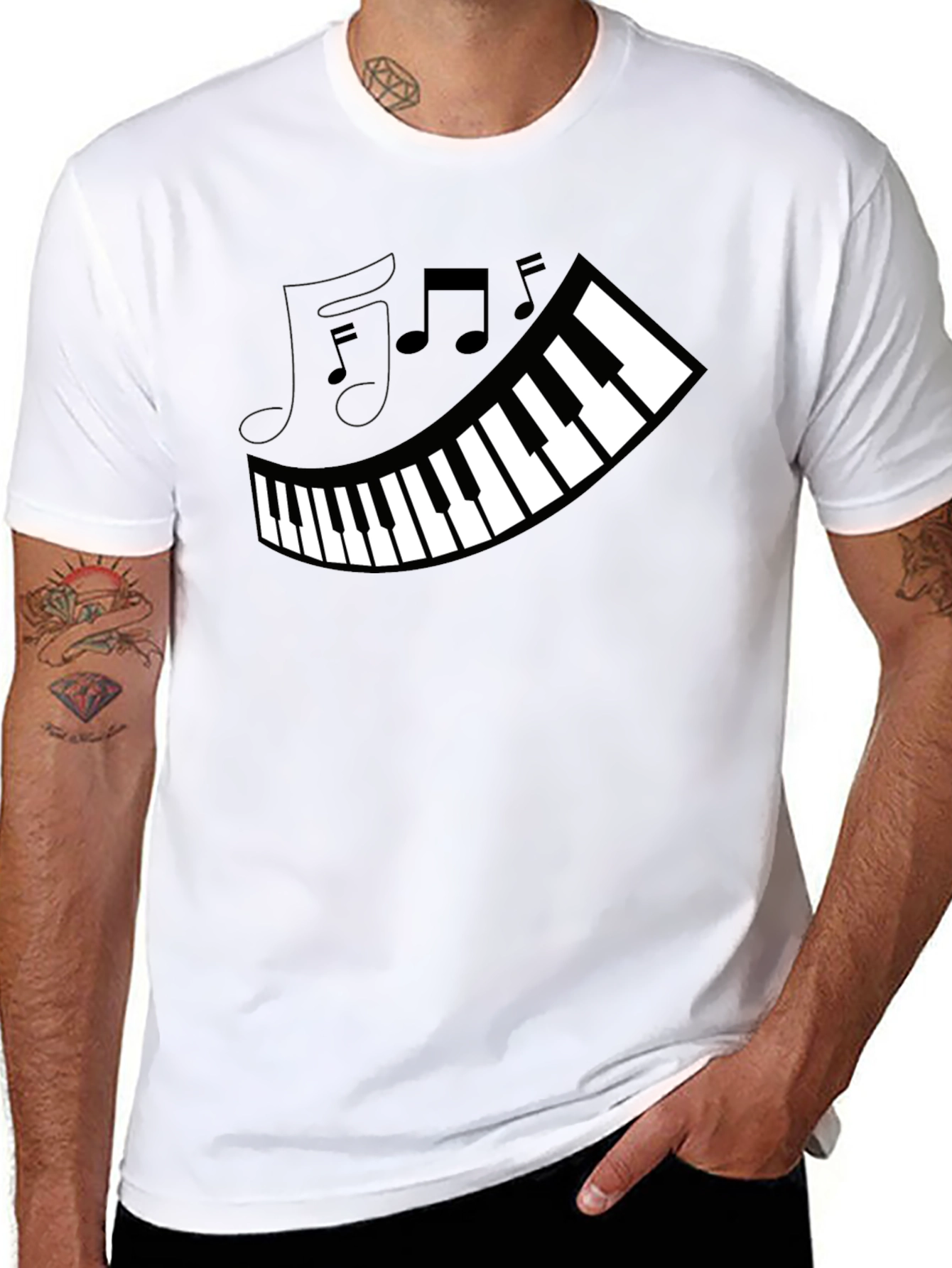 Piano Keys & Music Notes Graphic Black T-Shirt