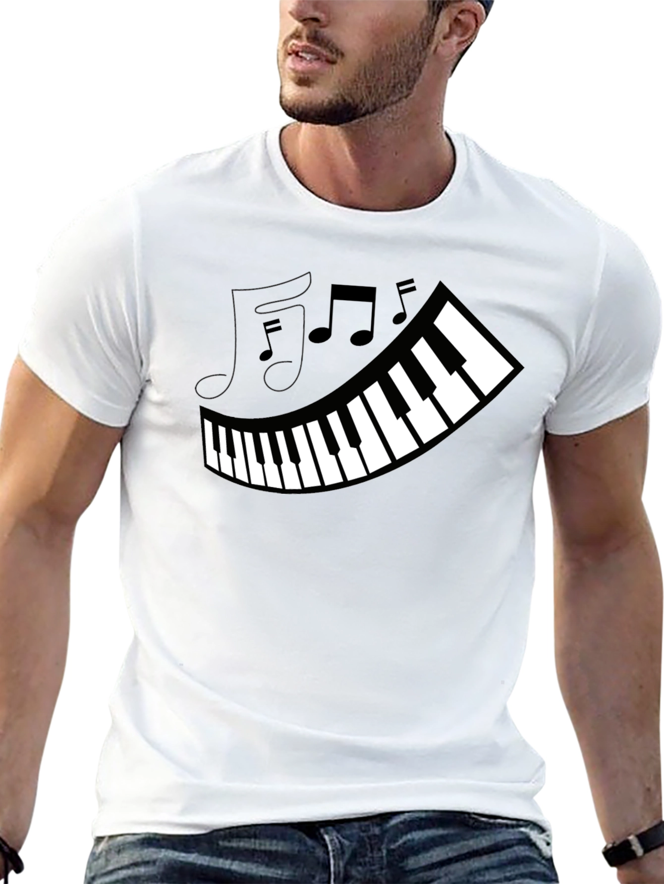 Piano Keys & Music Notes Graphic Black T-Shirt