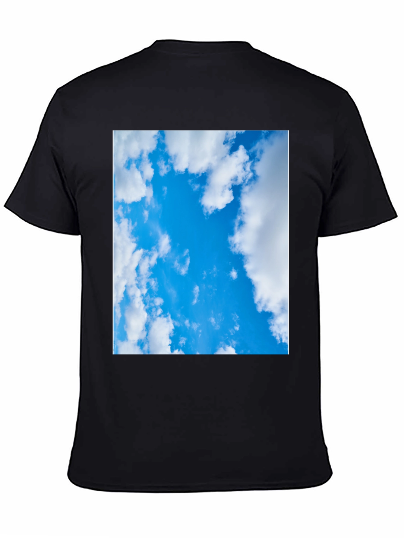 Blue Sky Cloud Print Black T-Shirt