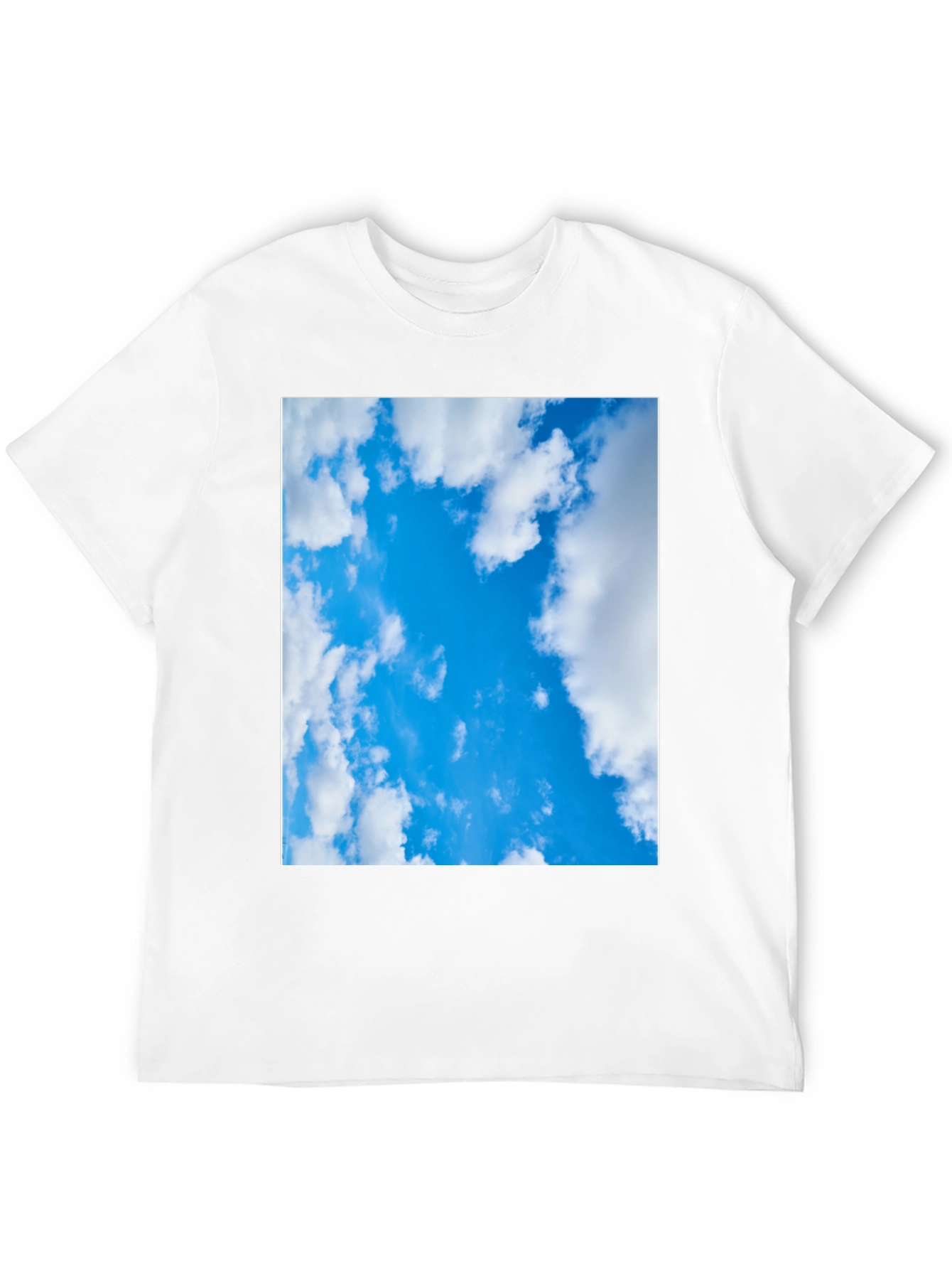 Blue Sky Cloud Print Black T-Shirt