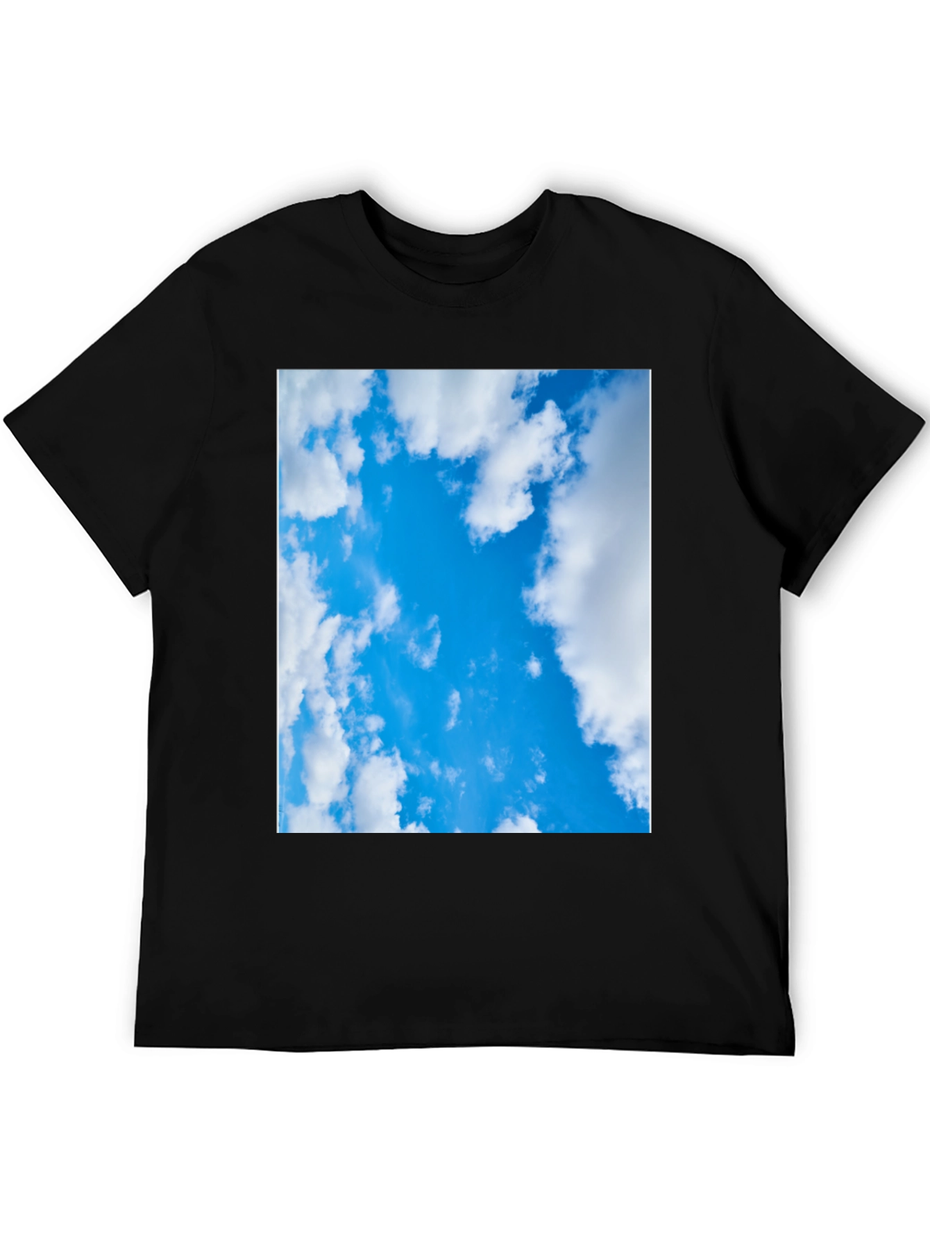 Blue Sky Cloud Print Black T-Shirt