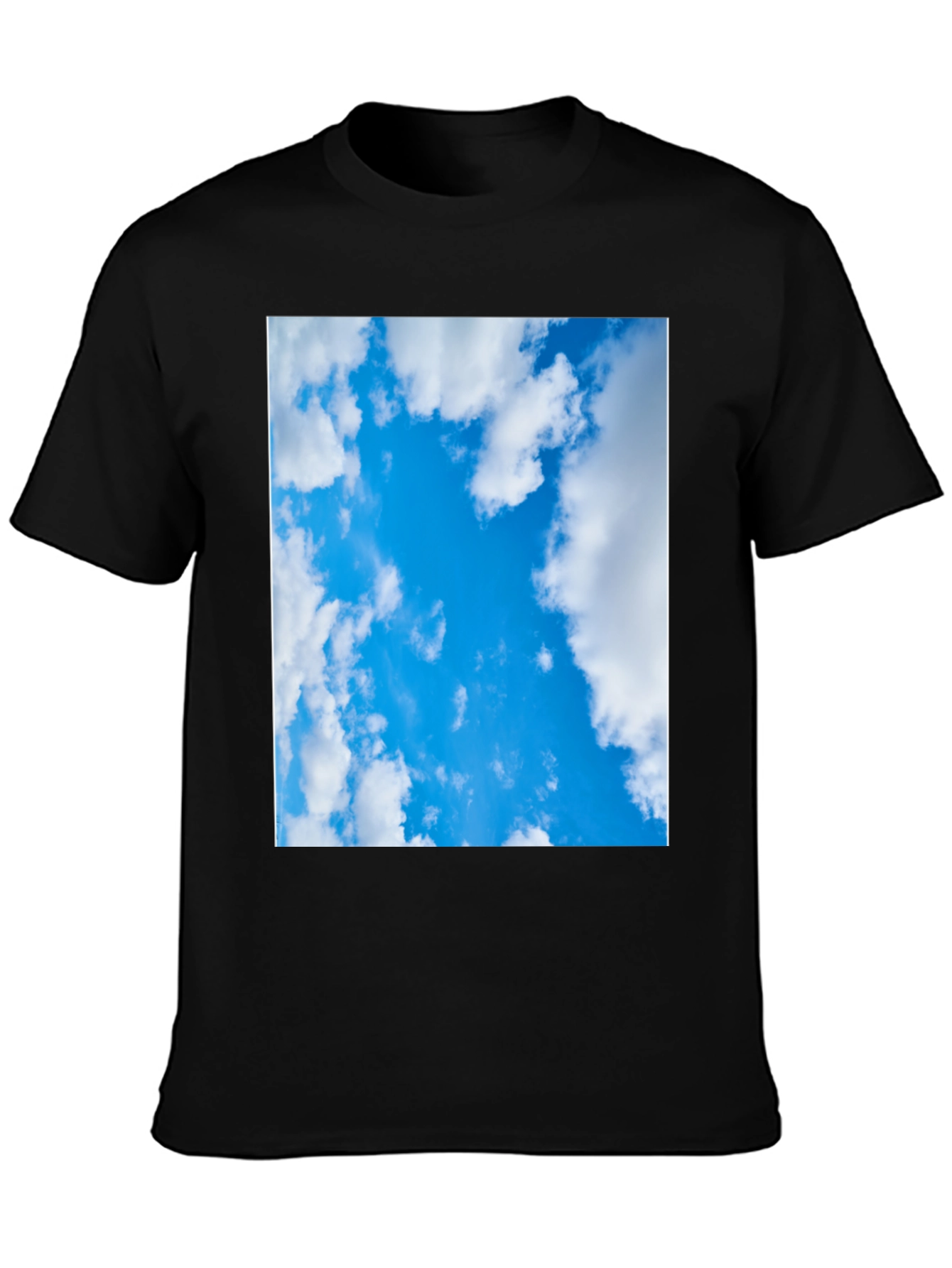 Blue Sky Cloud Print Black T-Shirt