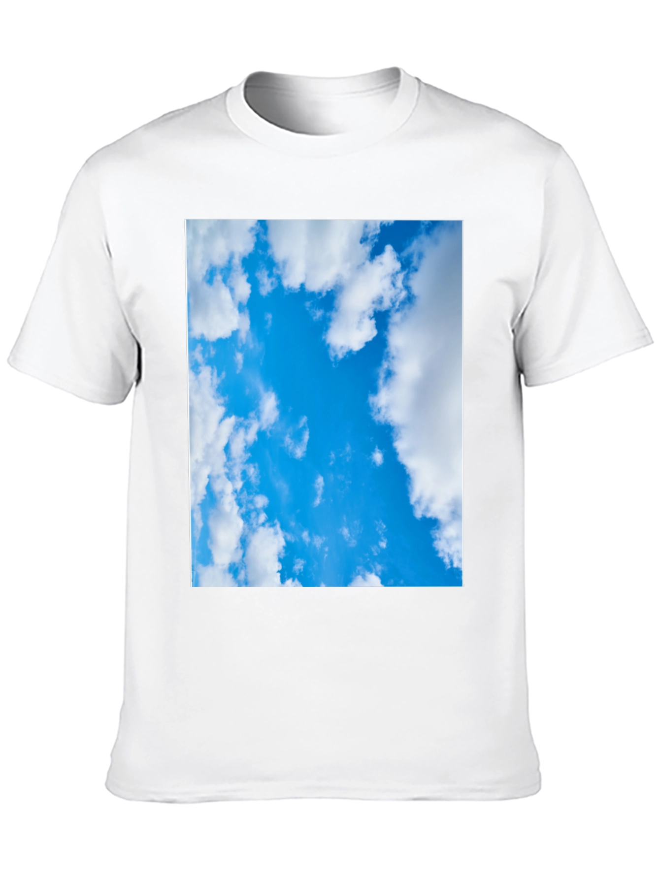 Blue Sky Cloud Print Black T-Shirt