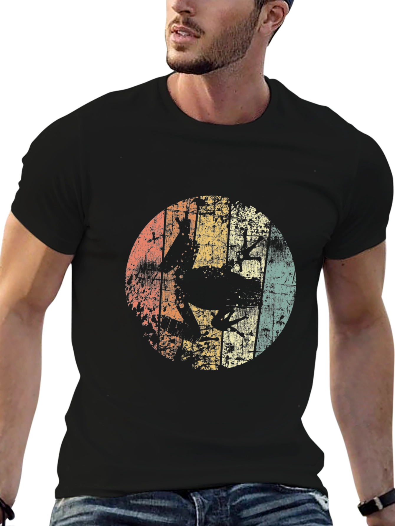 Retro Frog Silhouette Mens Black T-Shirt