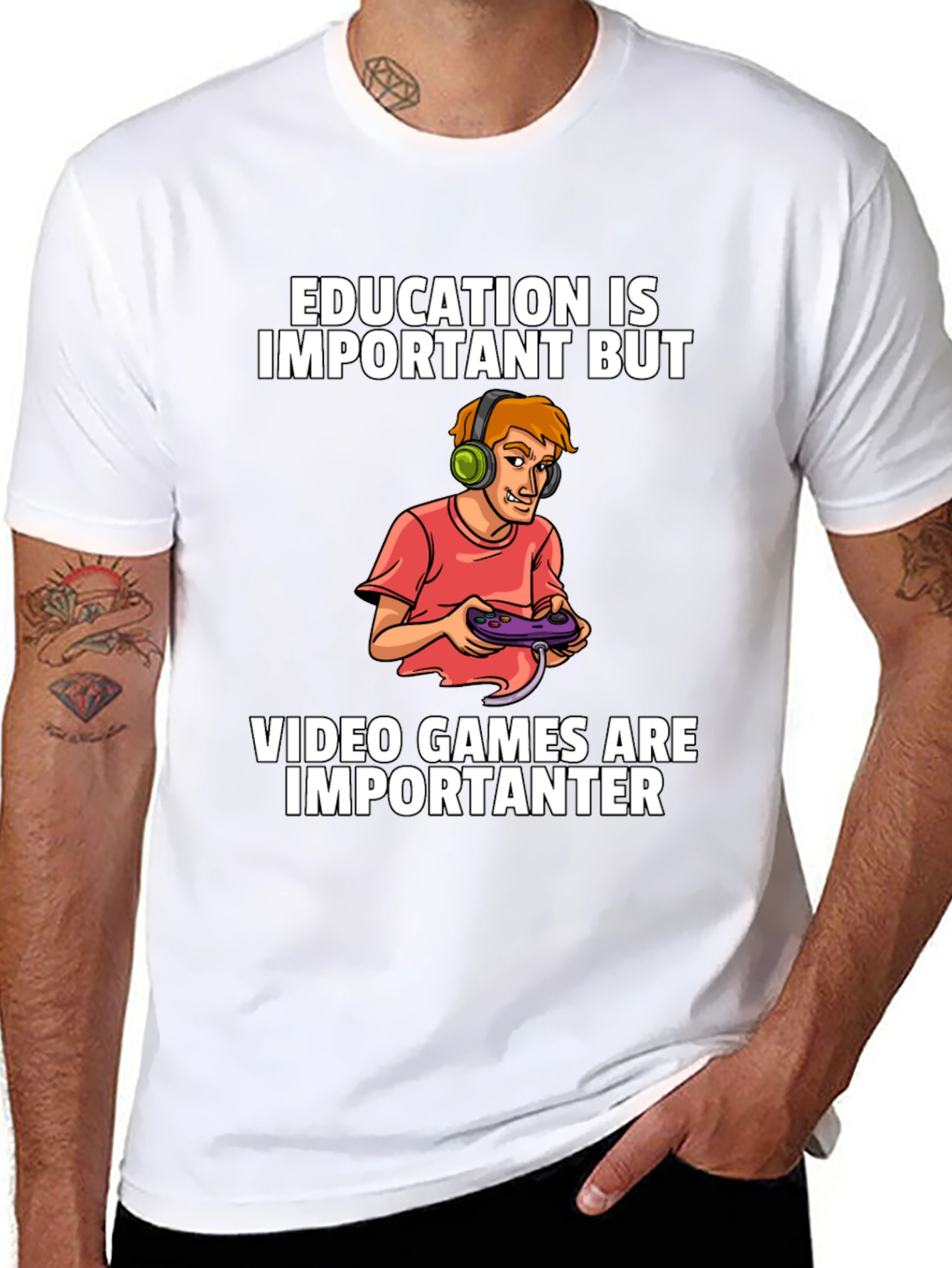 Gamer T-Shirt: Education vs. Video Games