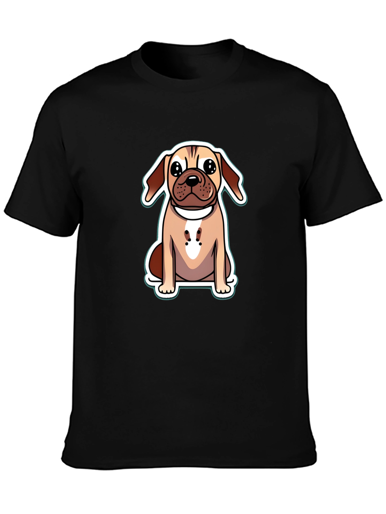 Cute Cartoon Dog Graphic Tee - Black