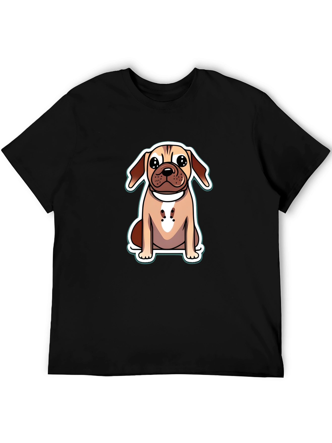 Cute Cartoon Dog Graphic Tee - Black