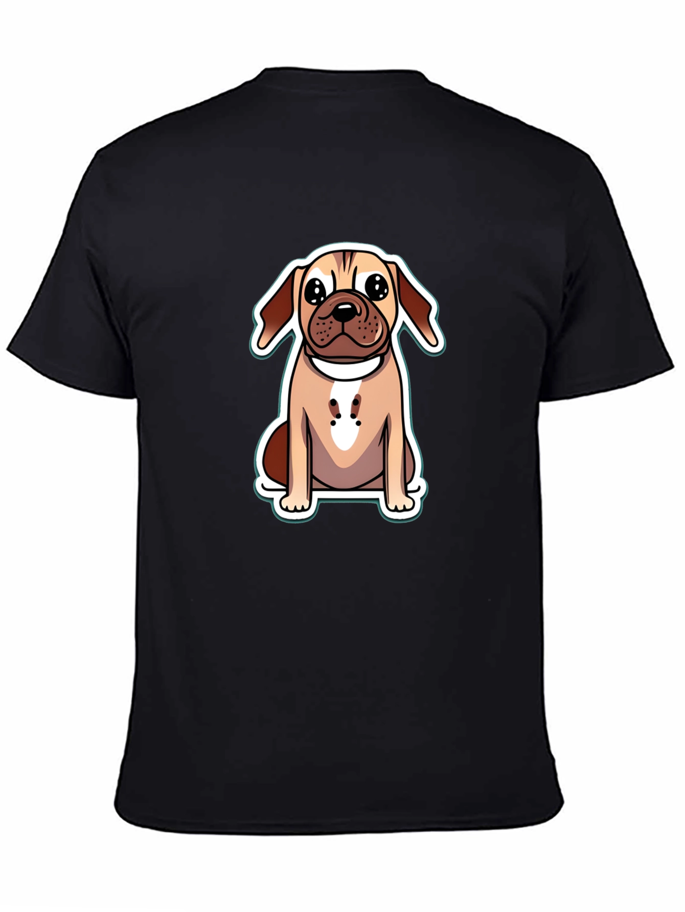 Cute Cartoon Dog Graphic Tee - Black