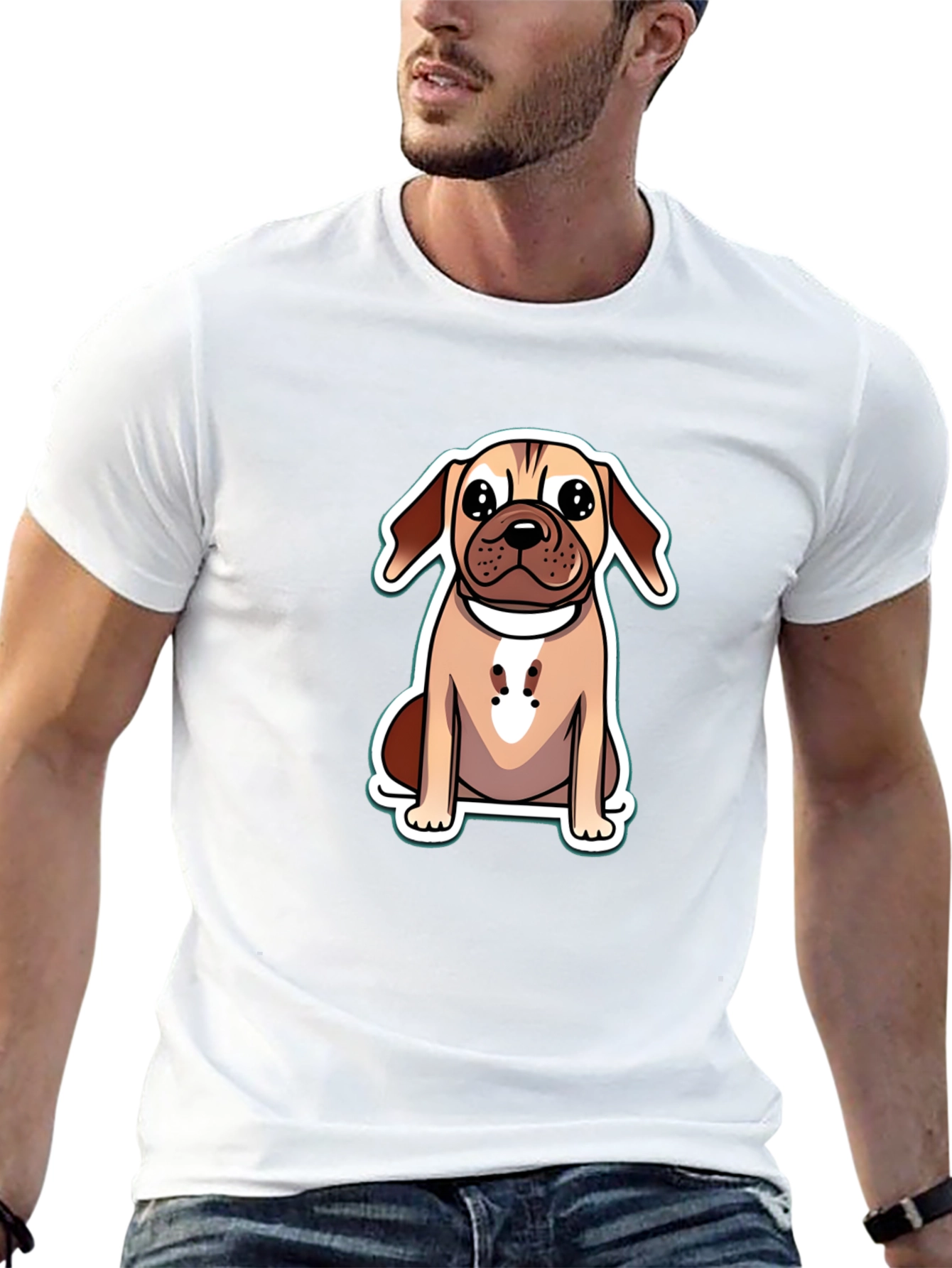 Cute Cartoon Dog Graphic Tee - Black