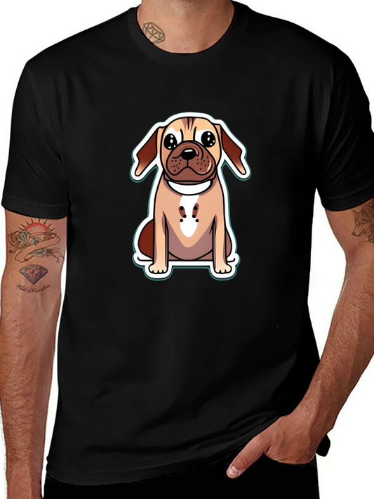 Cute Cartoon Dog Graphic Tee - Black