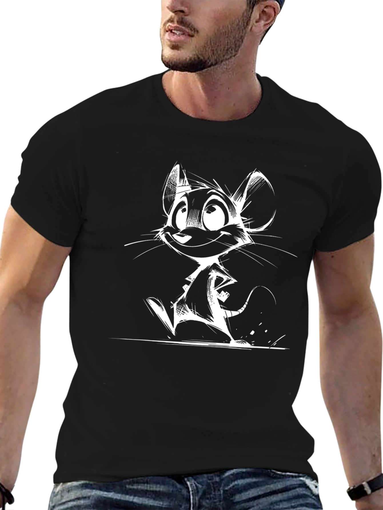 Whimsical Mouse Graphic Tee - Black