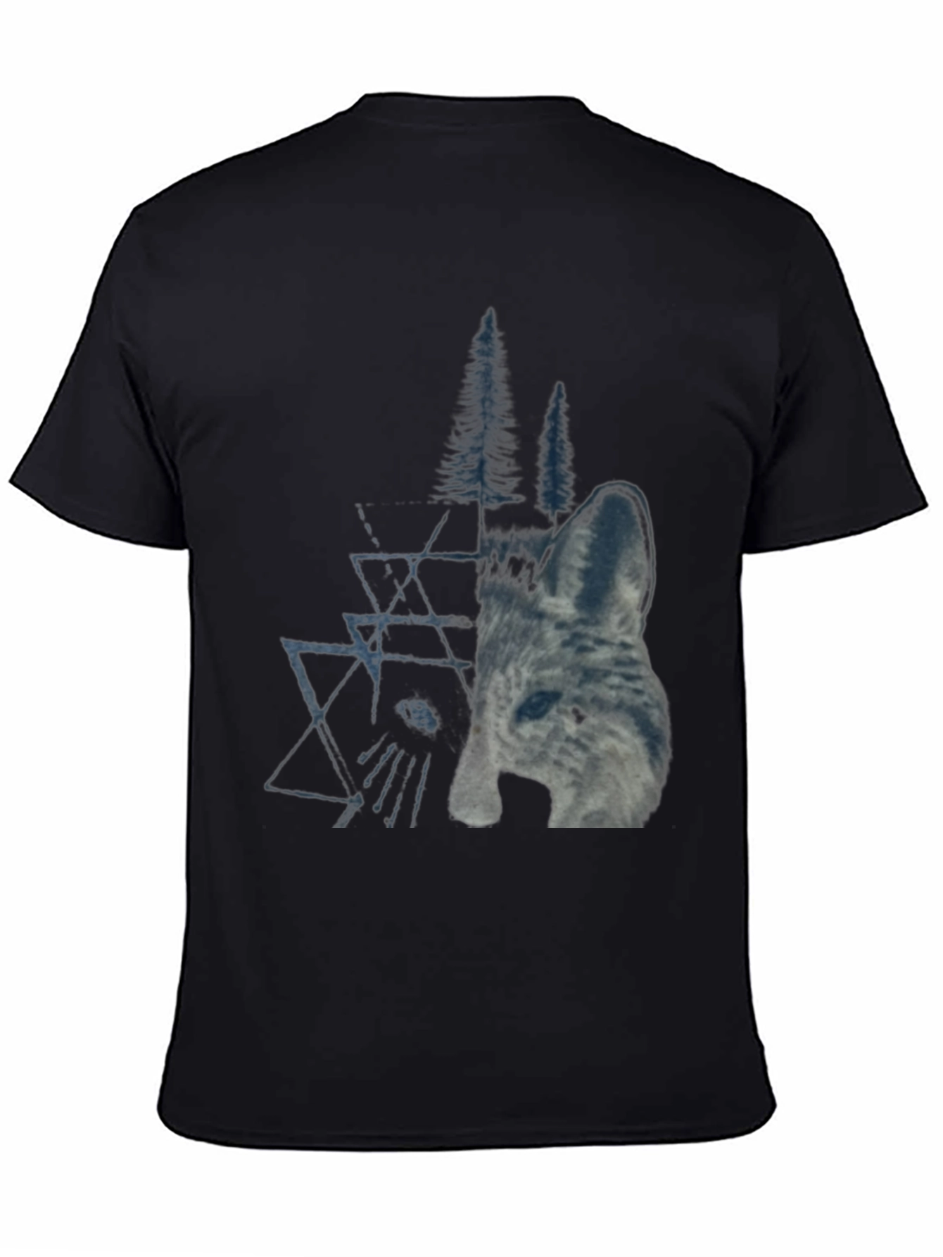 Geometric Wolf & Trees Graphic Tee - Black