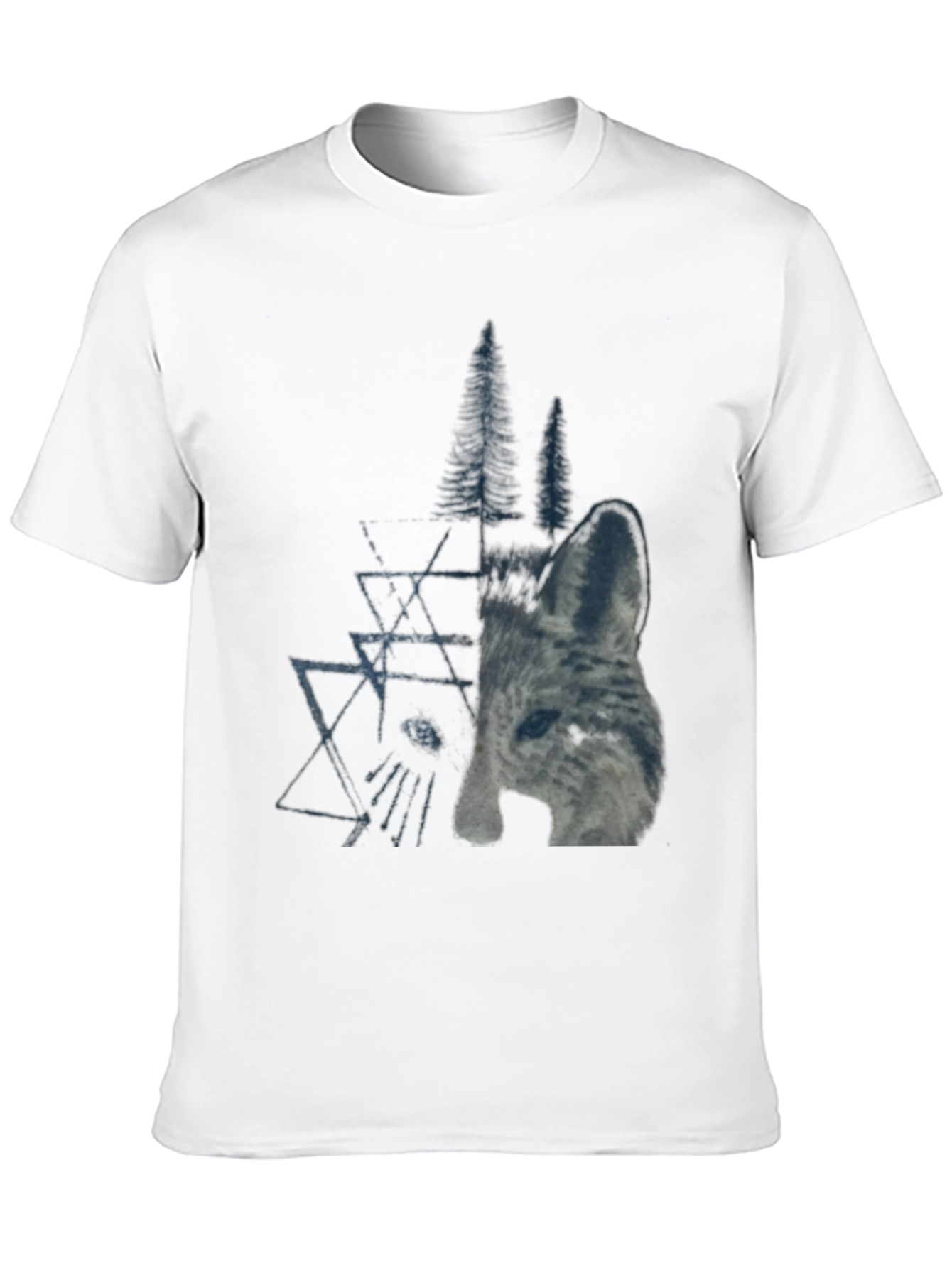 Geometric Wolf & Trees Graphic Tee - Black