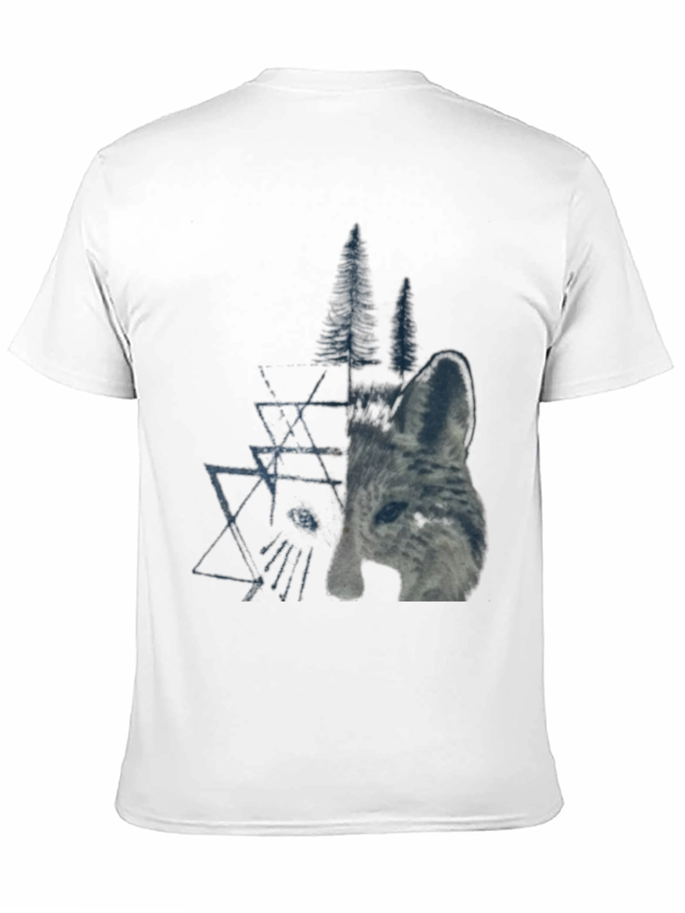 Geometric Wolf & Trees Graphic Tee - Black