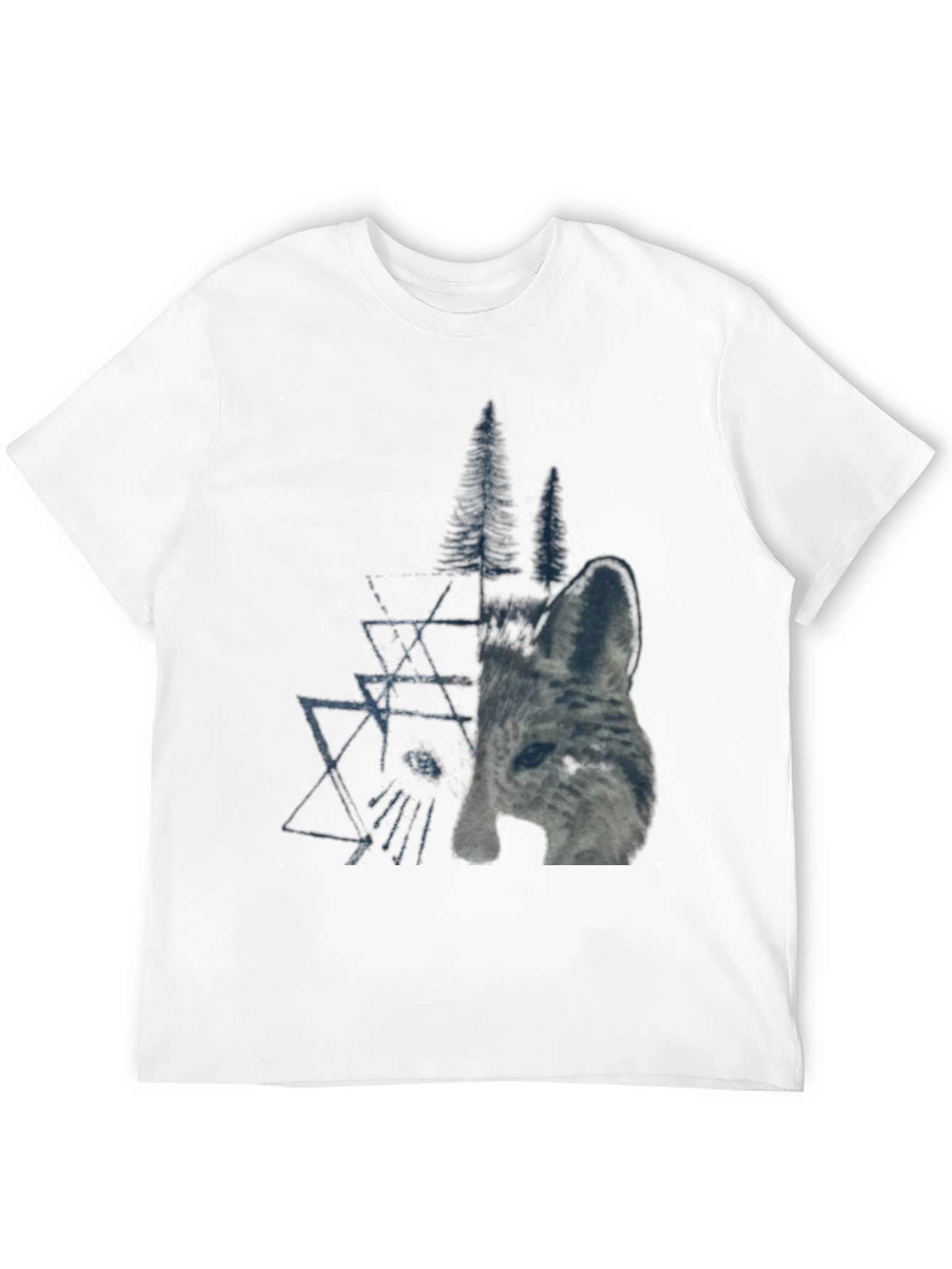 Geometric Wolf & Trees Graphic Tee - Black