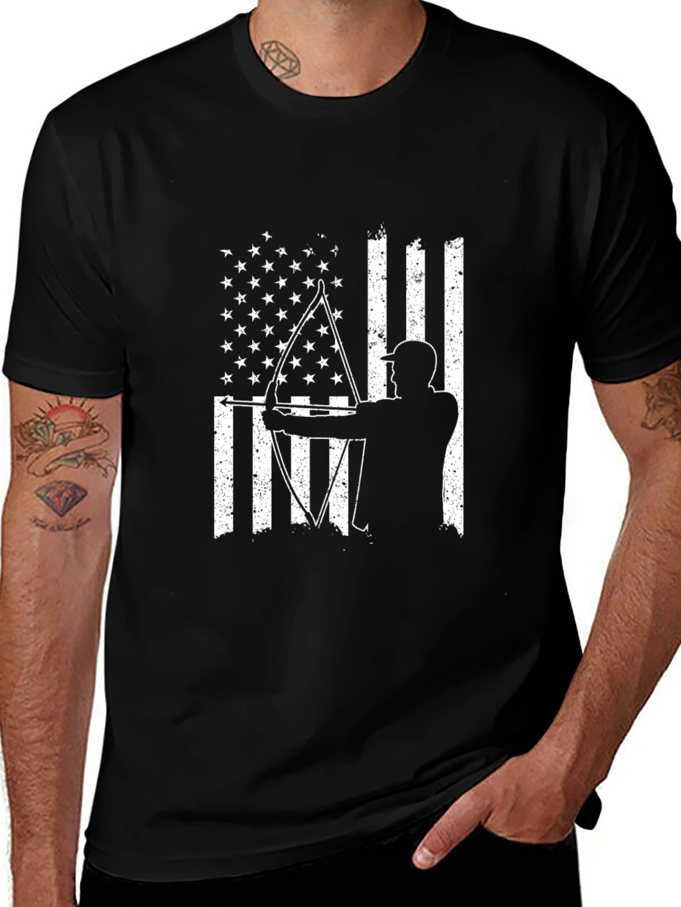 Archery American Flag Mens Black T-Shirt