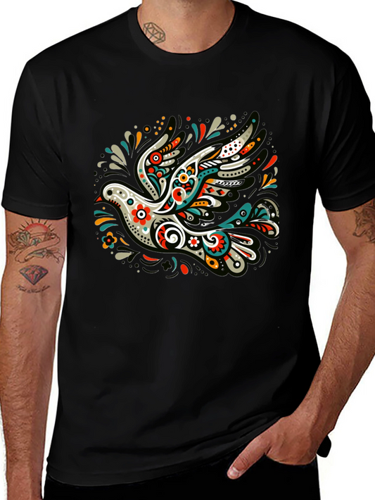 Artistic Dove Graphic Black T-Shirt
