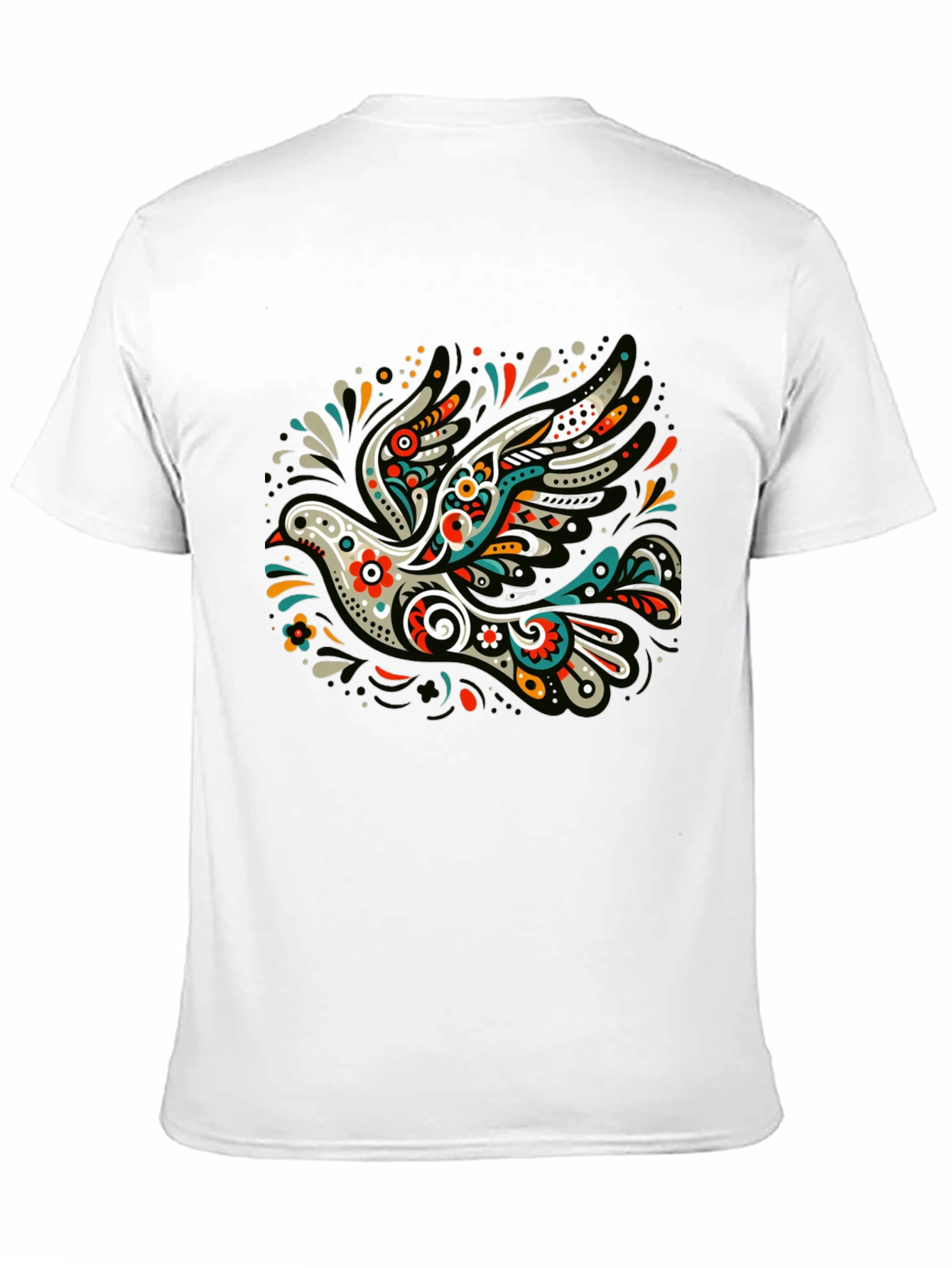 Artistic Dove Graphic Black T-Shirt