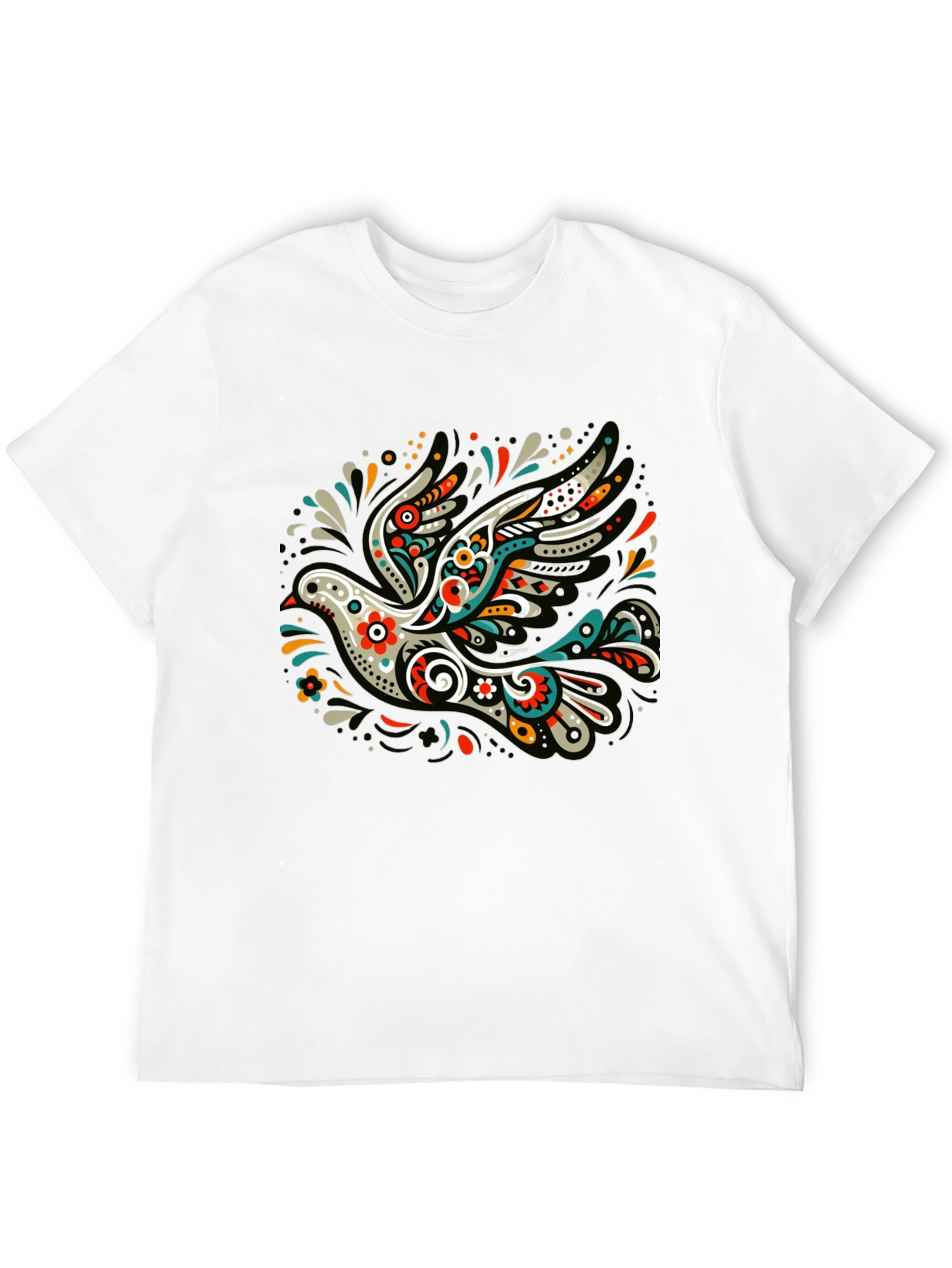 Artistic Dove Graphic Black T-Shirt