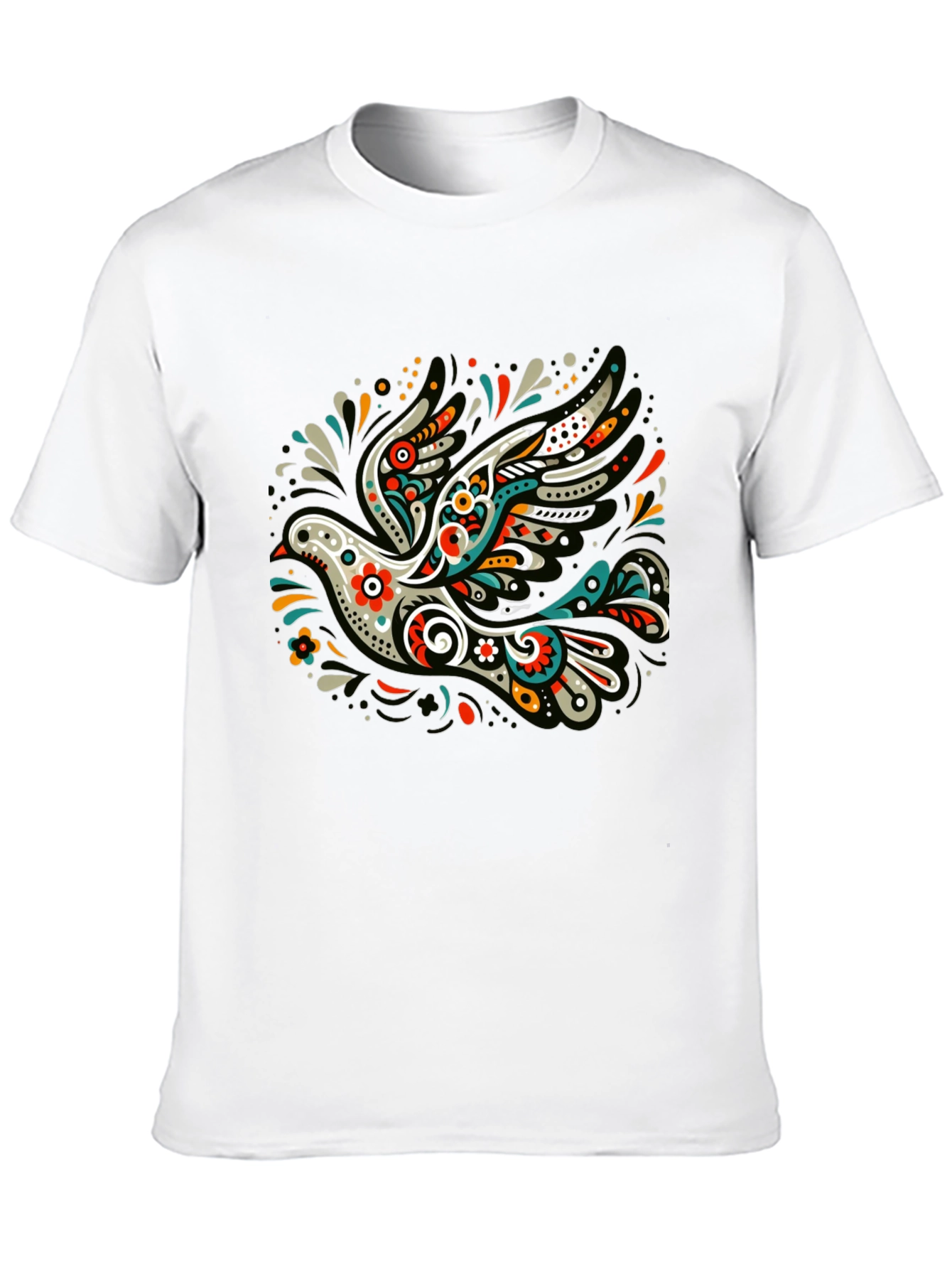 Artistic Dove Graphic Black T-Shirt