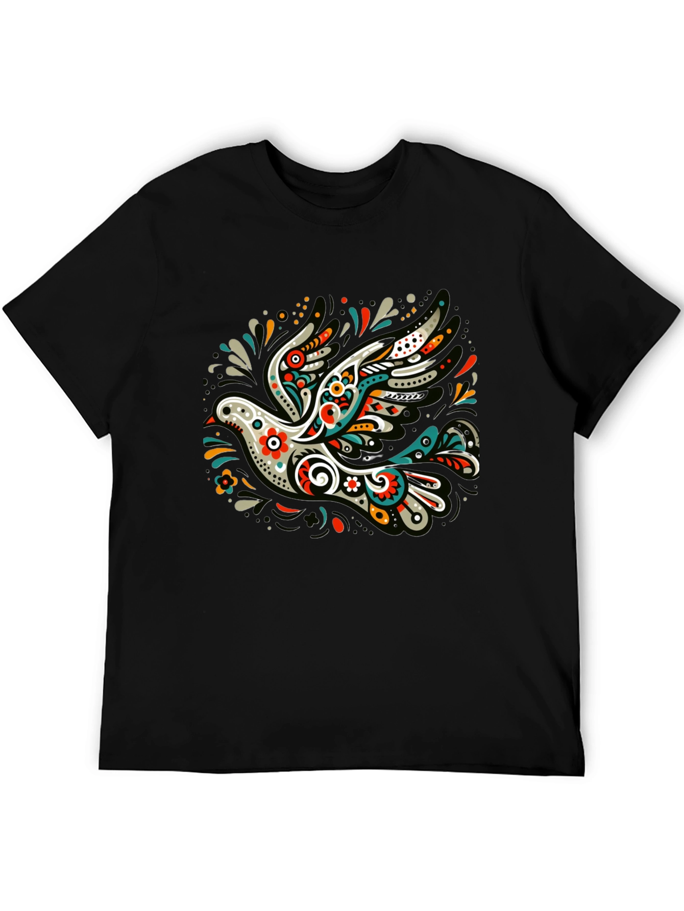 Artistic Dove Graphic Black T-Shirt