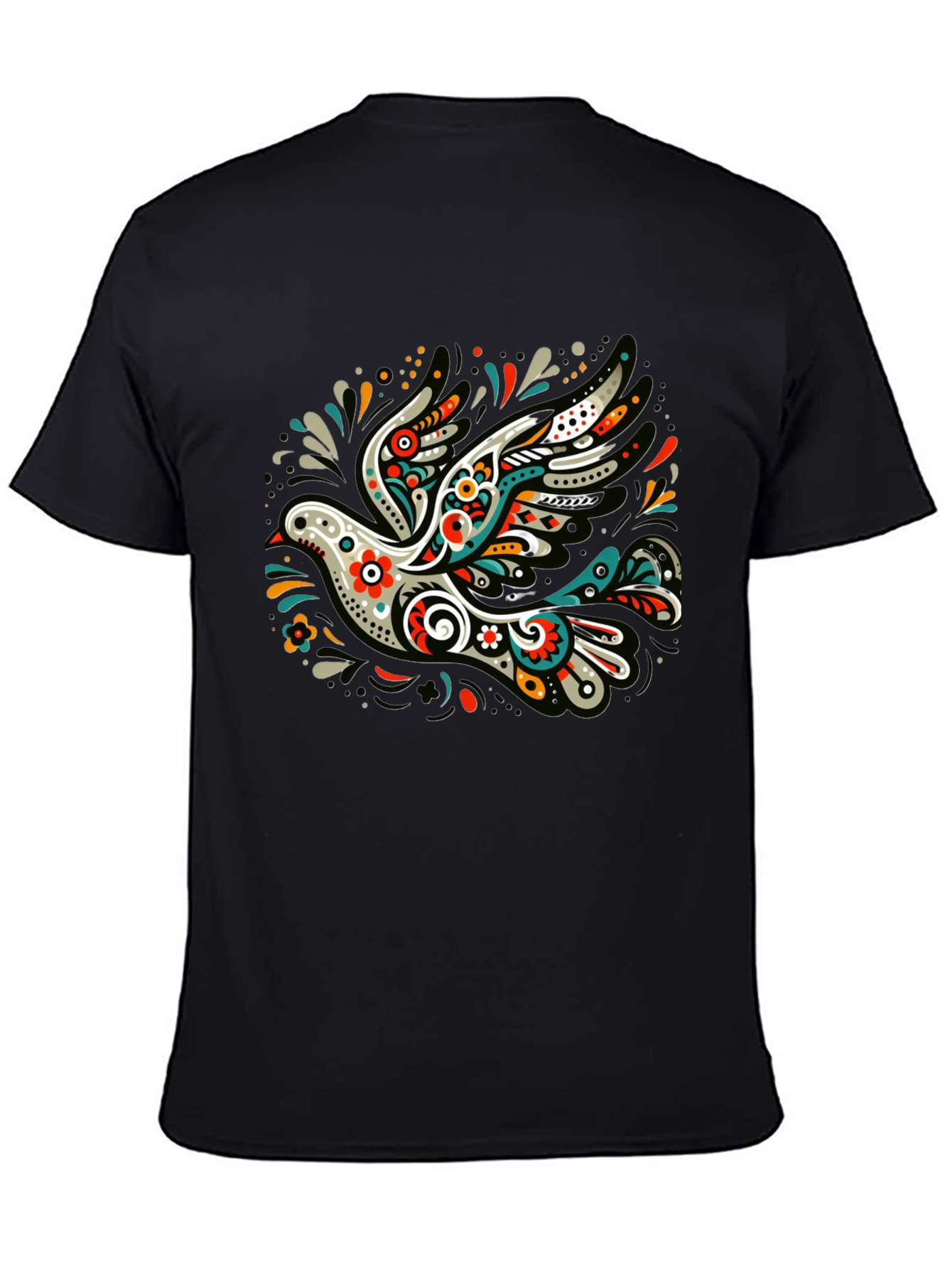 Artistic Dove Graphic Black T-Shirt