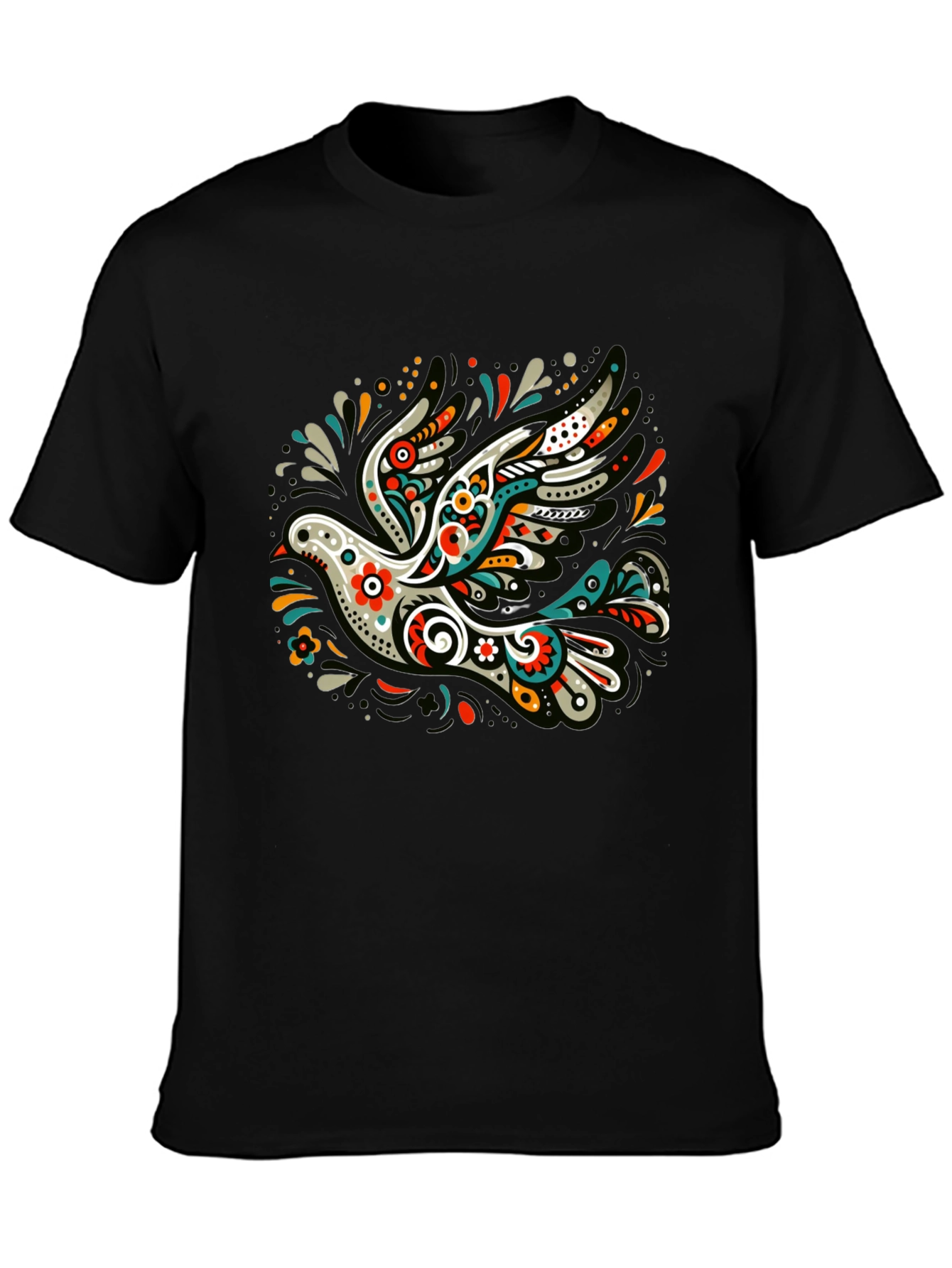 Artistic Dove Graphic Black T-Shirt