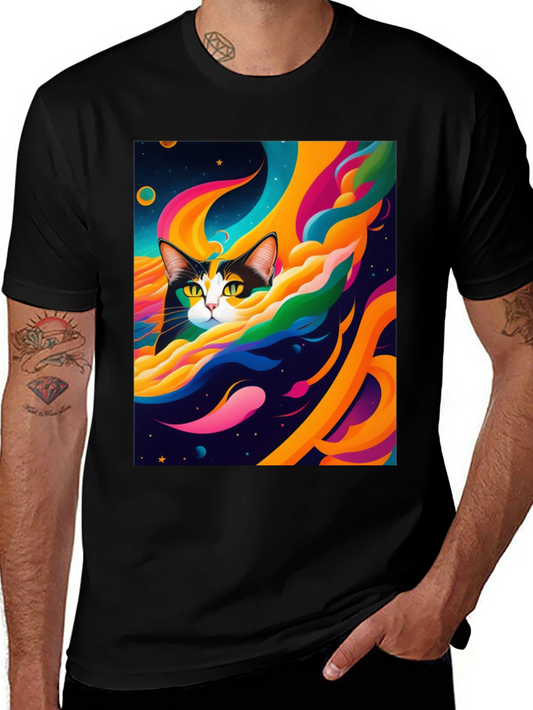Cosmic Cat T-Shirt - Colorful Space Art