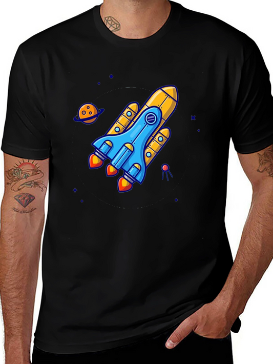 Rocket Ship Graphic Tee - Black Cotton T-Shirt