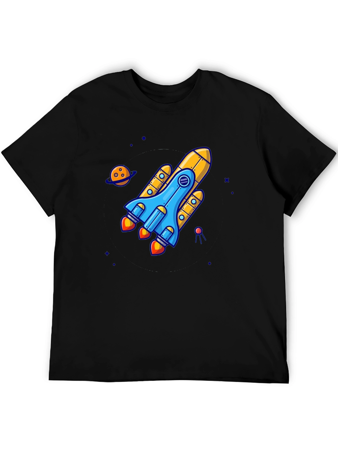 Rocket Ship Graphic Tee - Black Cotton T-Shirt