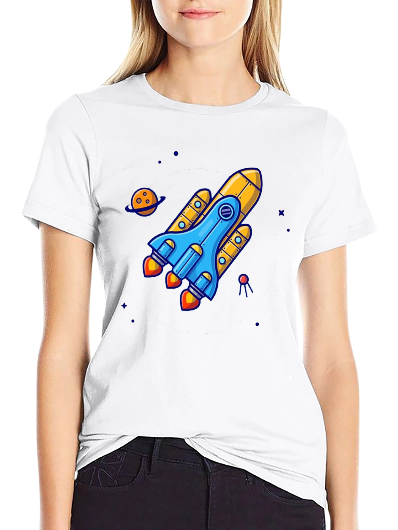 Rocket Ship Graphic Tee - Black Cotton T-Shirt