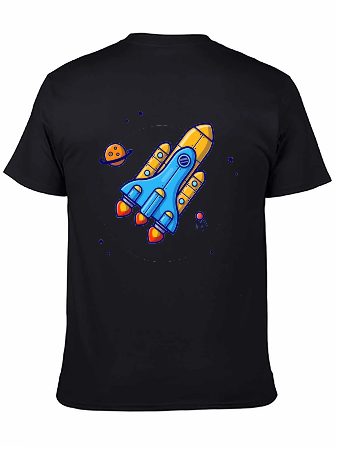 Rocket Ship Graphic Tee - Black Cotton T-Shirt