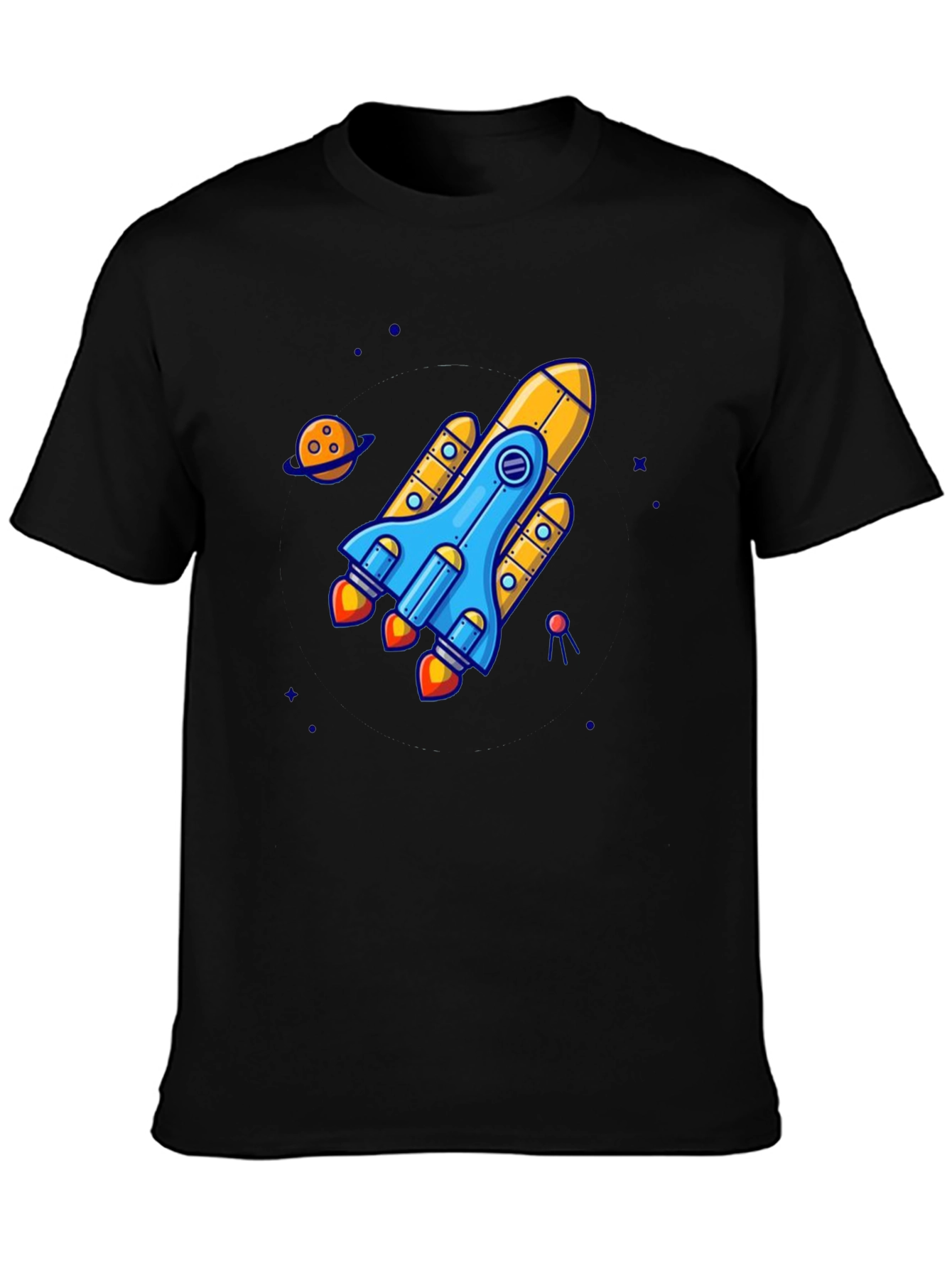 Rocket Ship Graphic Tee - Black Cotton T-Shirt