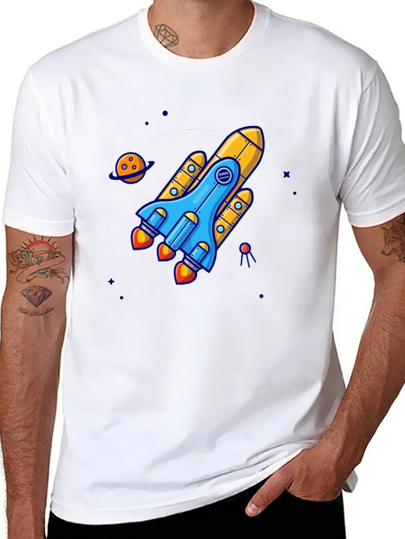 Rocket Ship Graphic Tee - Black Cotton T-Shirt