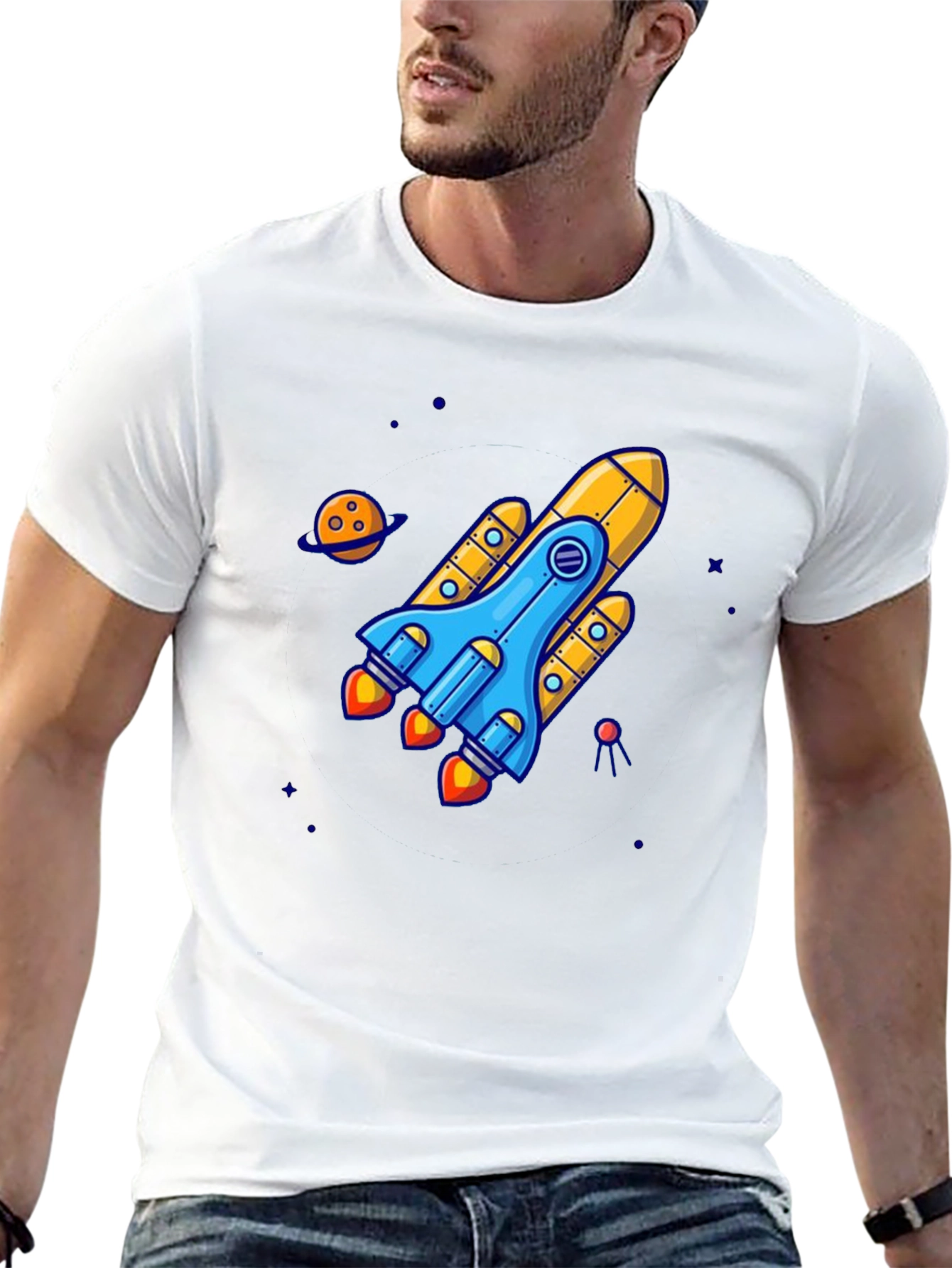 Rocket Ship Graphic Tee - Black Cotton T-Shirt