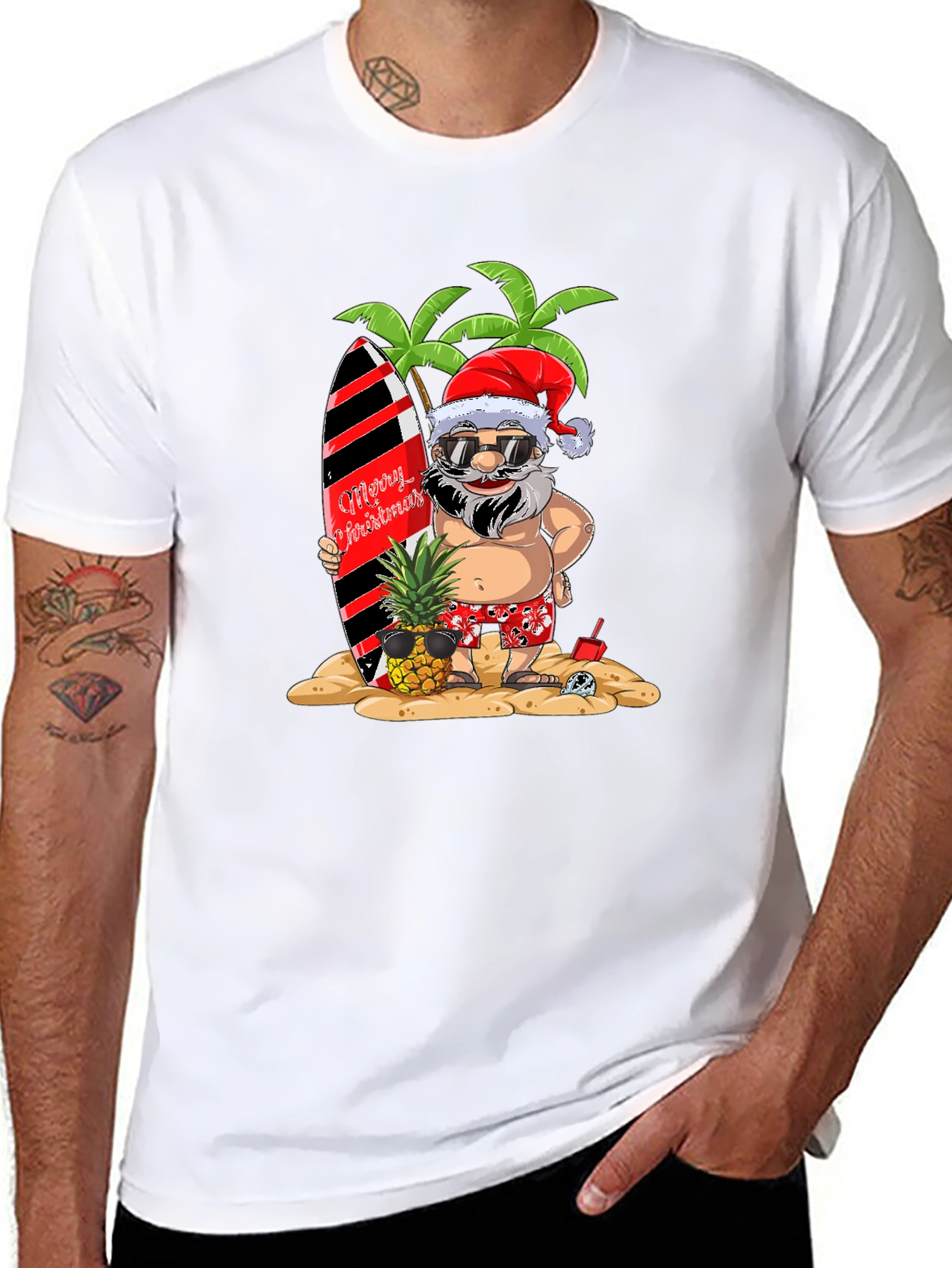 Tropical Santa Graphic Tee - Holiday Beach Vibes