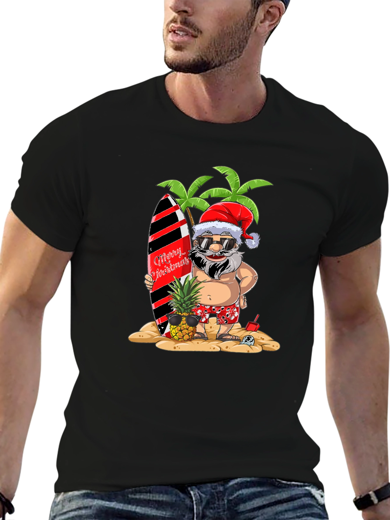 Tropical Santa Graphic Tee - Holiday Beach Vibes