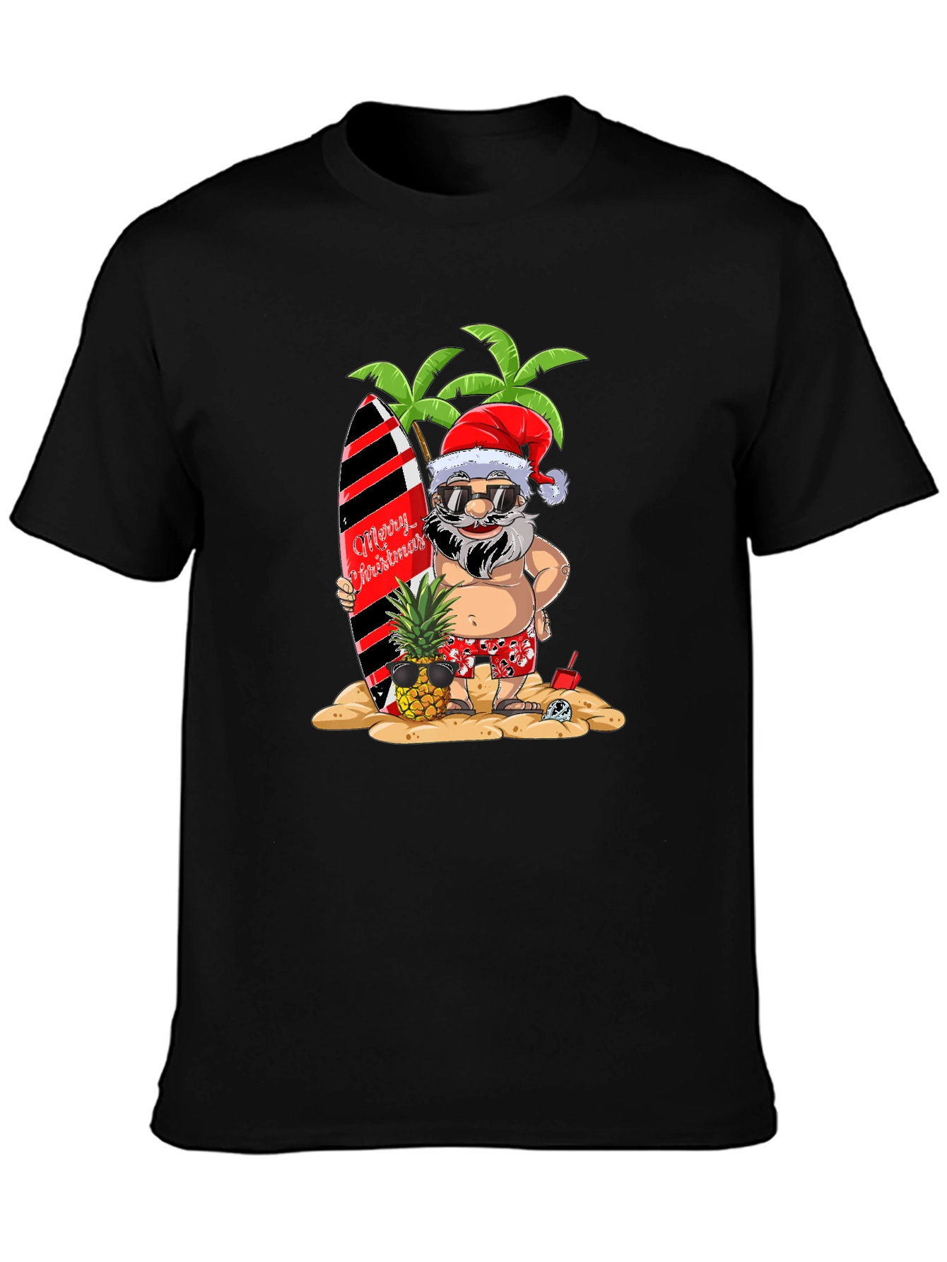 Tropical Santa Graphic Tee - Holiday Beach Vibes