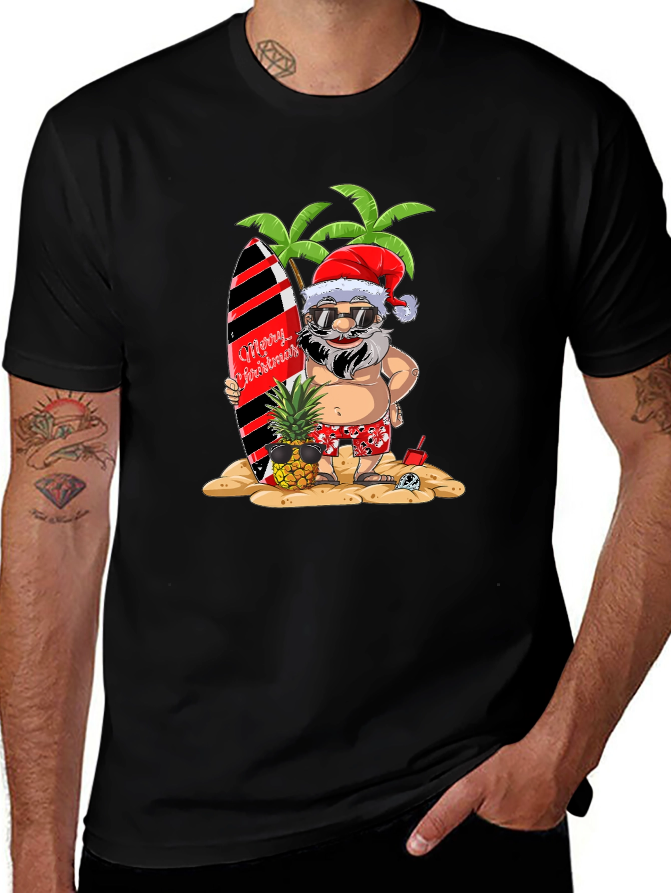 Tropical Santa Graphic Tee - Holiday Beach Vibes