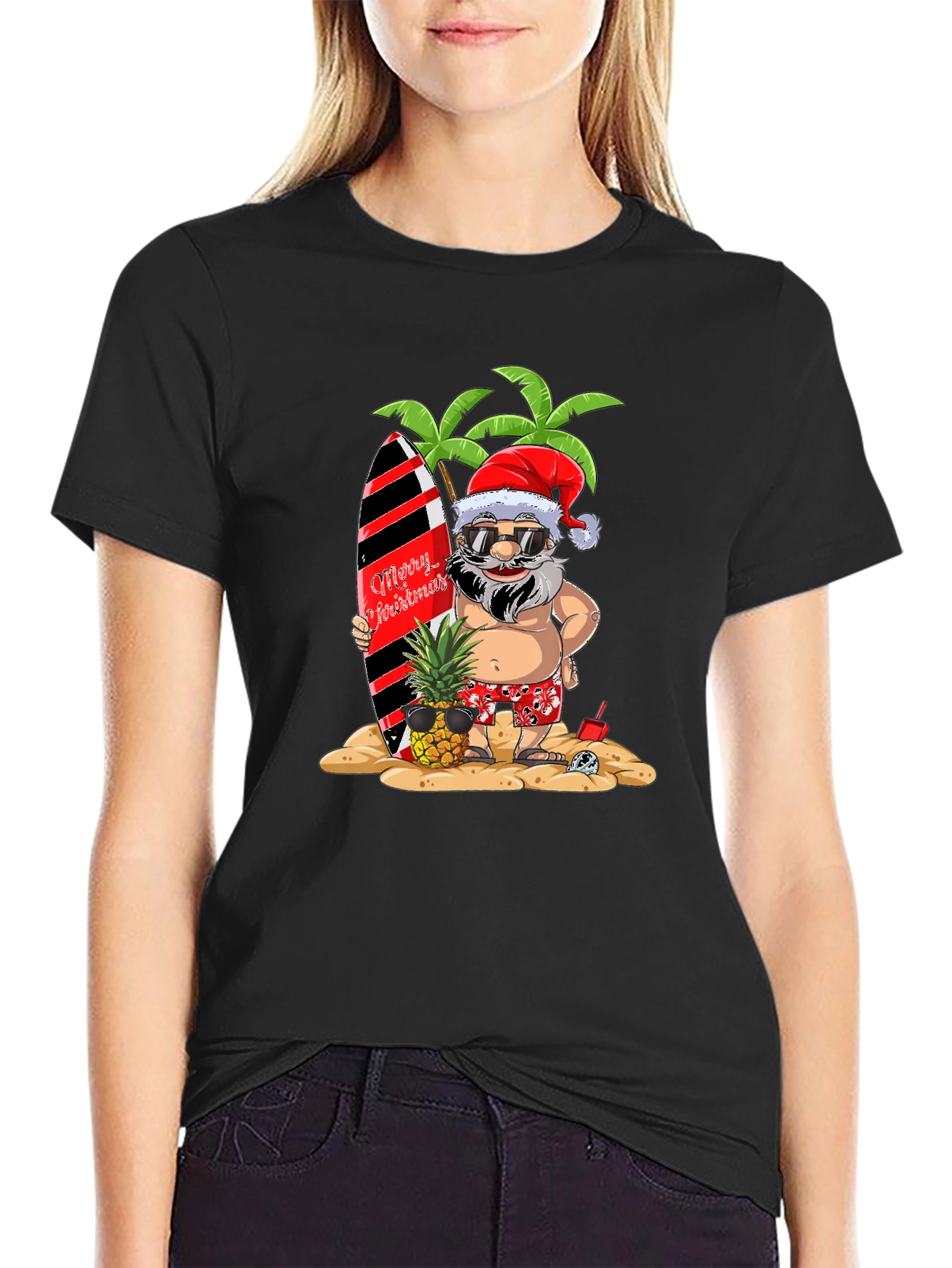 Tropical Santa Graphic Tee - Holiday Beach Vibes
