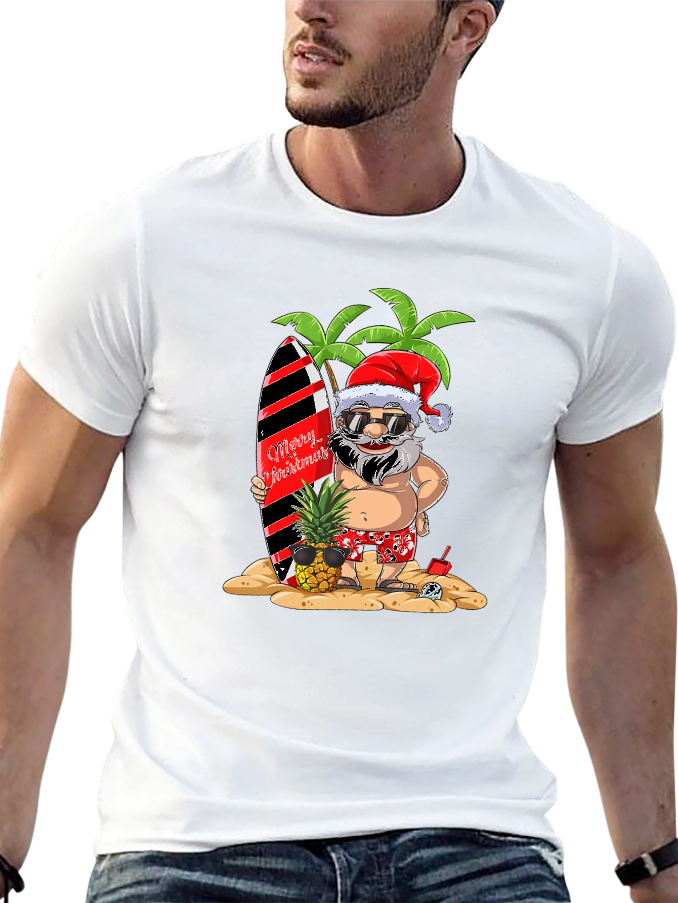 Tropical Santa Graphic Tee - Holiday Beach Vibes