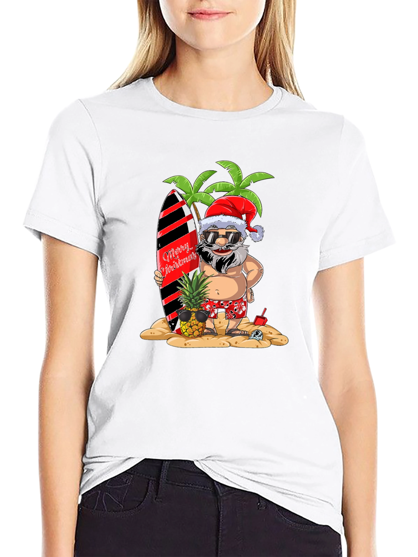 Tropical Santa Graphic Tee - Holiday Beach Vibes