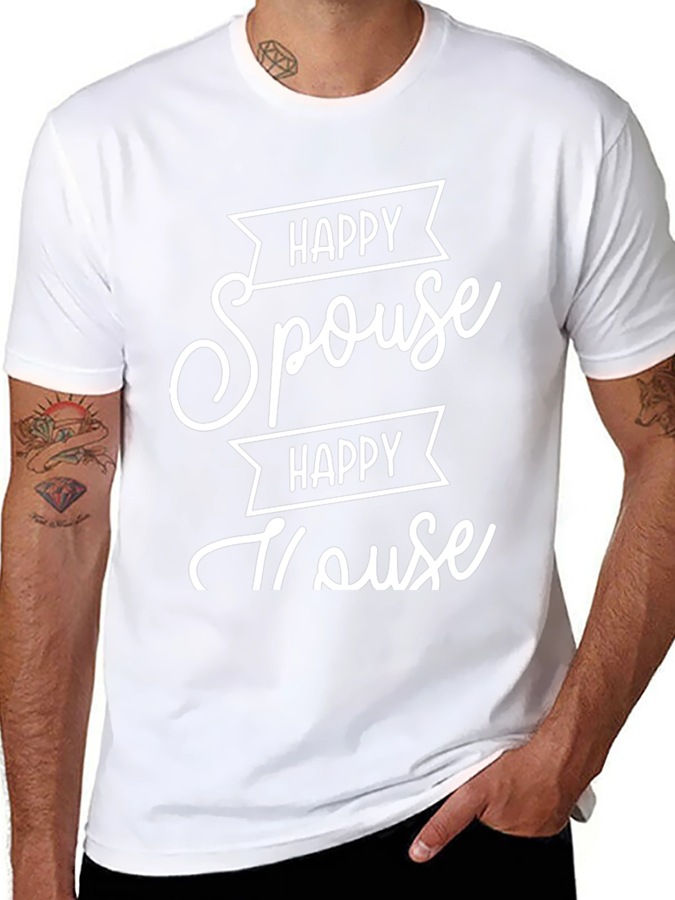 Happy Spouse Happy House Black Graphic T-Shirt