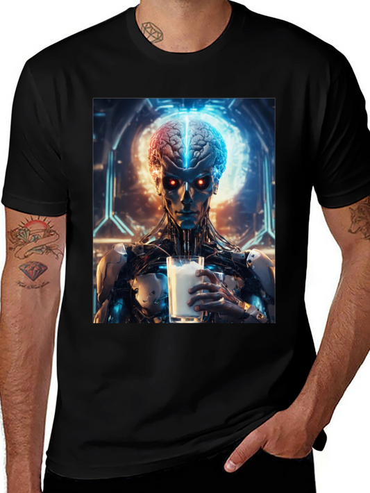 Cyborg Brain Milk T-Shirt - Futuristic Sci-Fi Design