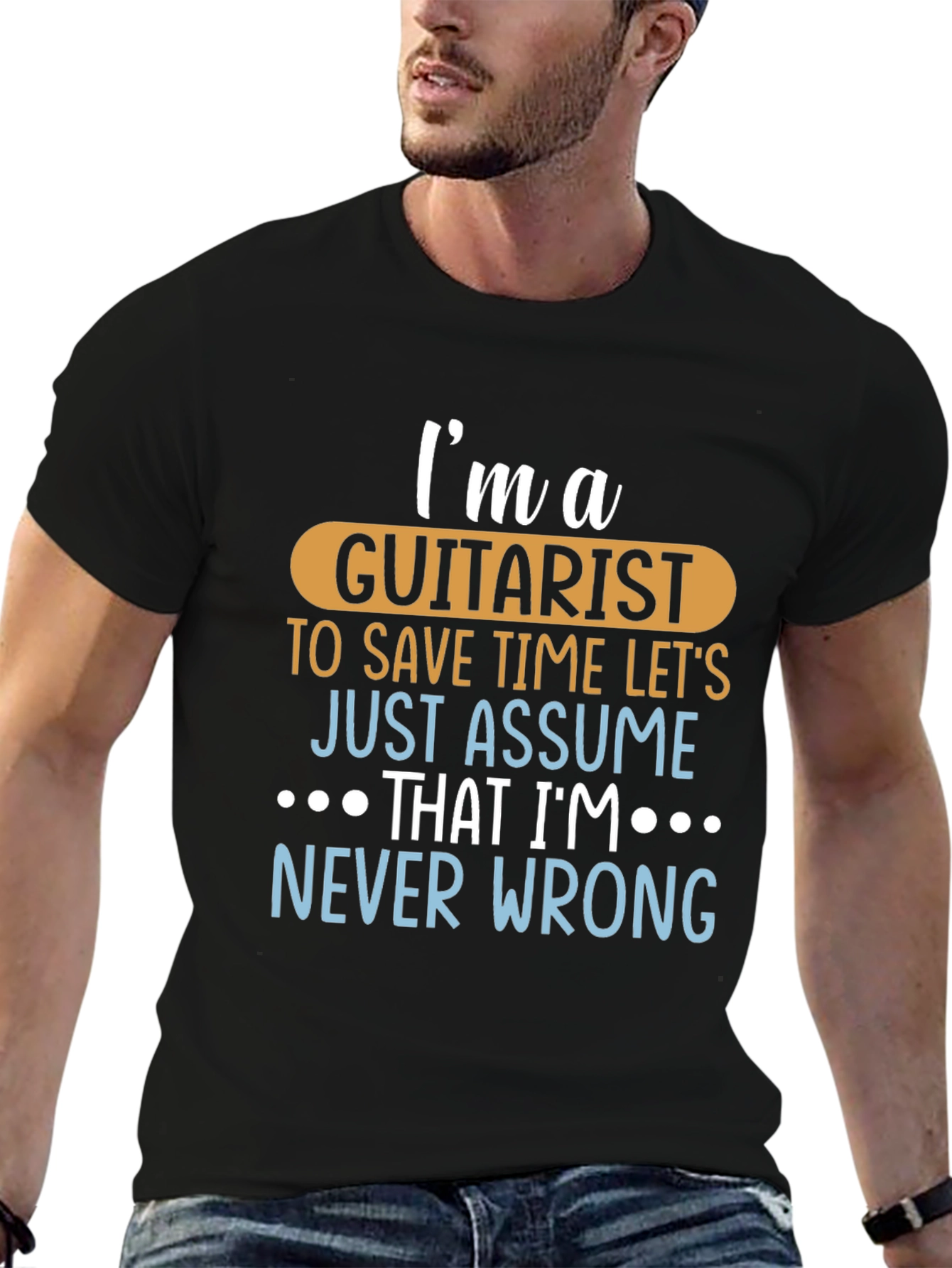 Guitarist Never Wrong Graphic Tee - Black Cotton T-Shirt
