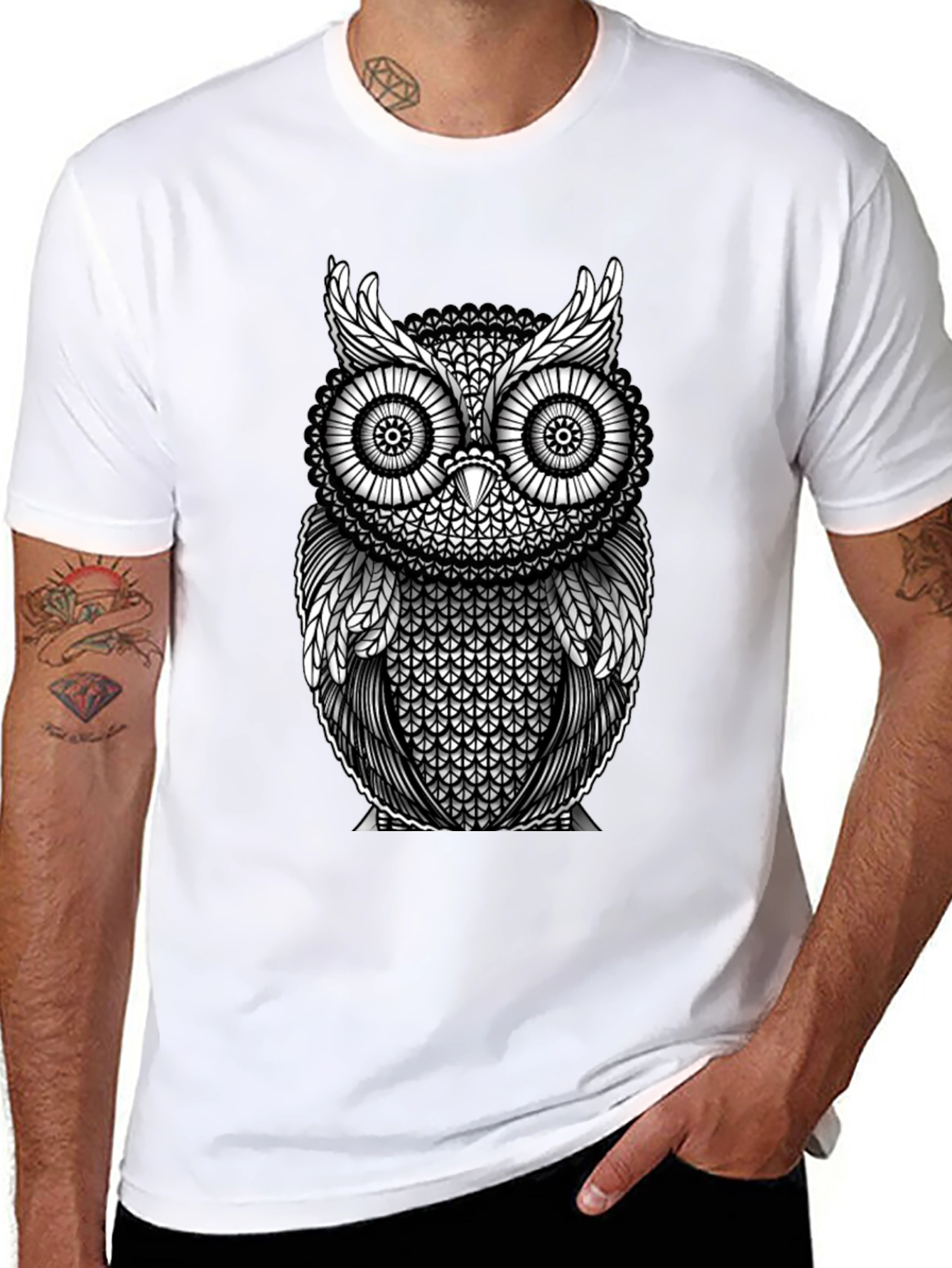 Owl Graphic Print Black T-Shirt