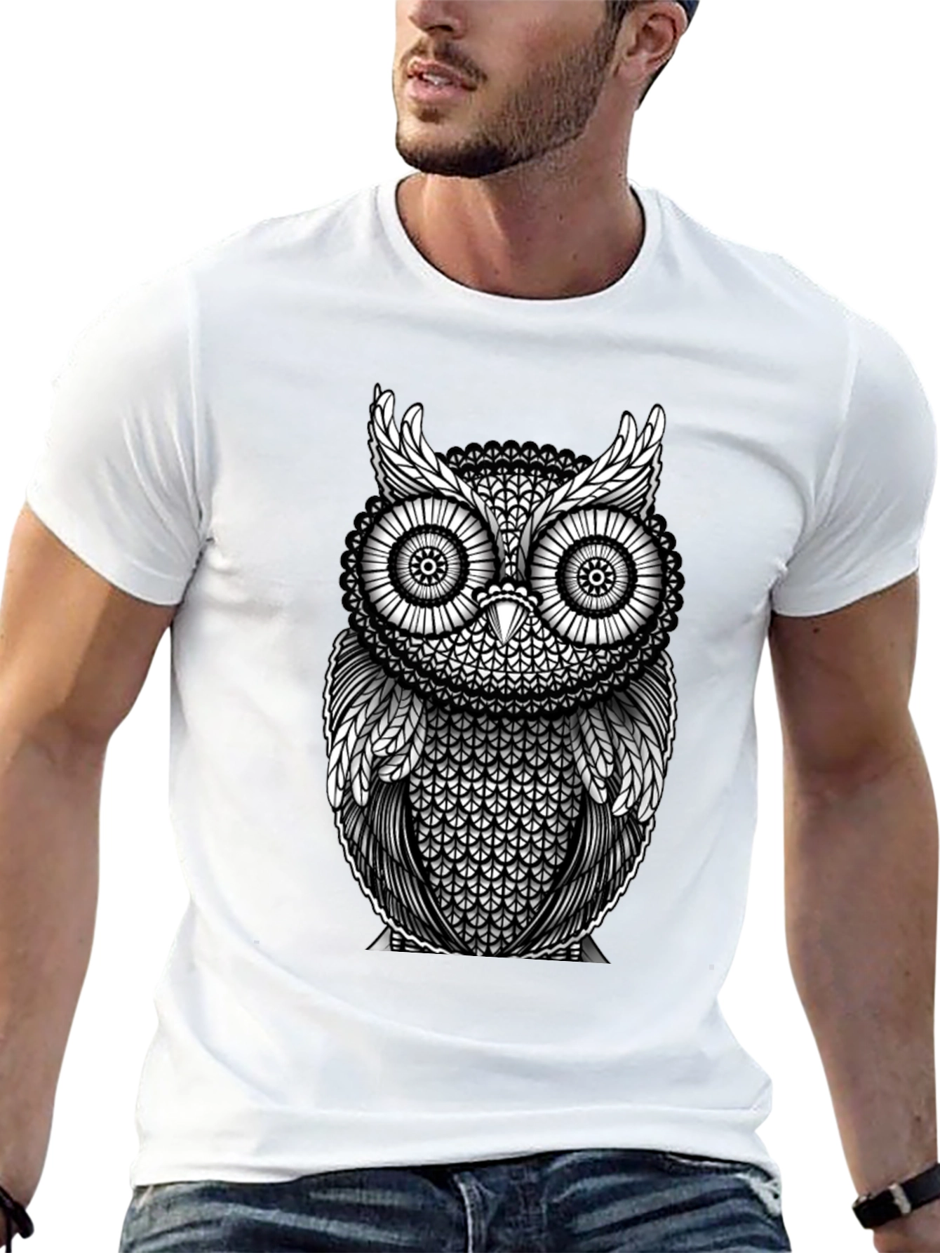 Owl Graphic Print Black T-Shirt