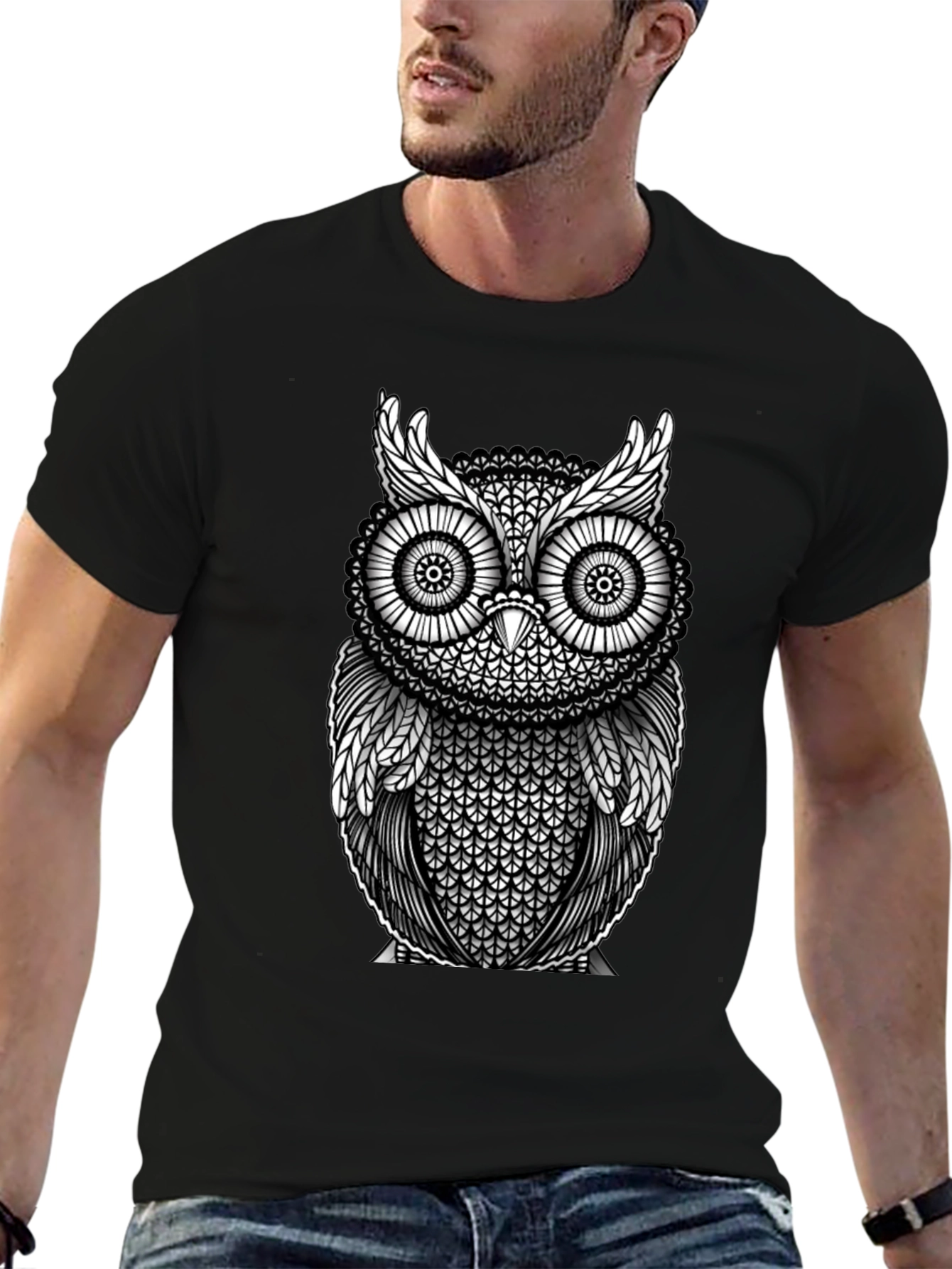 Owl Graphic Print Black T-Shirt
